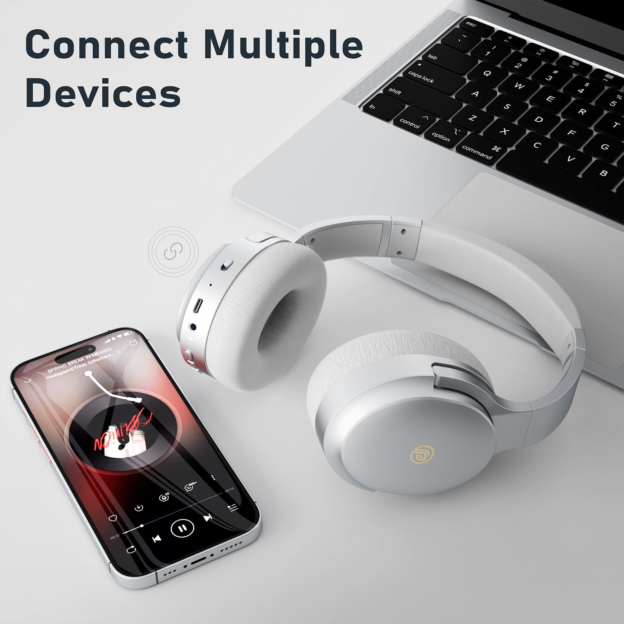 Rebocico Wireless Bluetooth Headphones with Active Noise Cancelling, 80H Playtime, Built-in Mic & Deep Bass - Over Ear Headphones for Home Office, Travel, Commuting, Gaming (Silver)