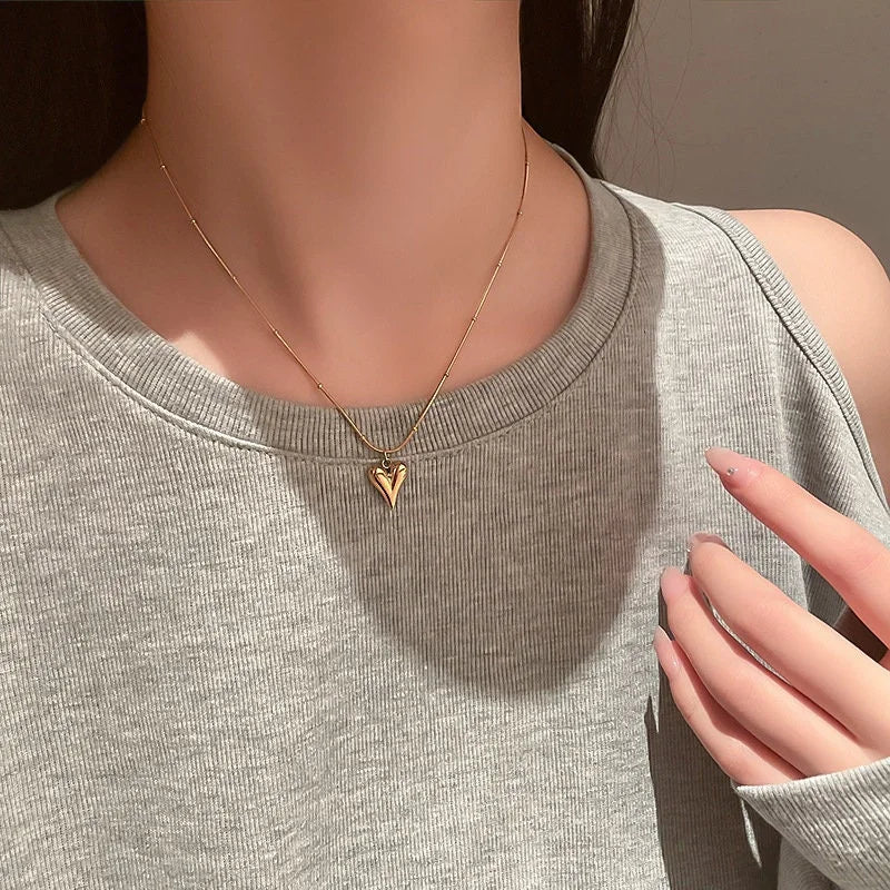 Titanium Gold Heart Pendant Satellite Chain Necklace | Elegant Jewelry Gift for Women | Perfect for Valentine's Day, Anniversary & Special Occasions
