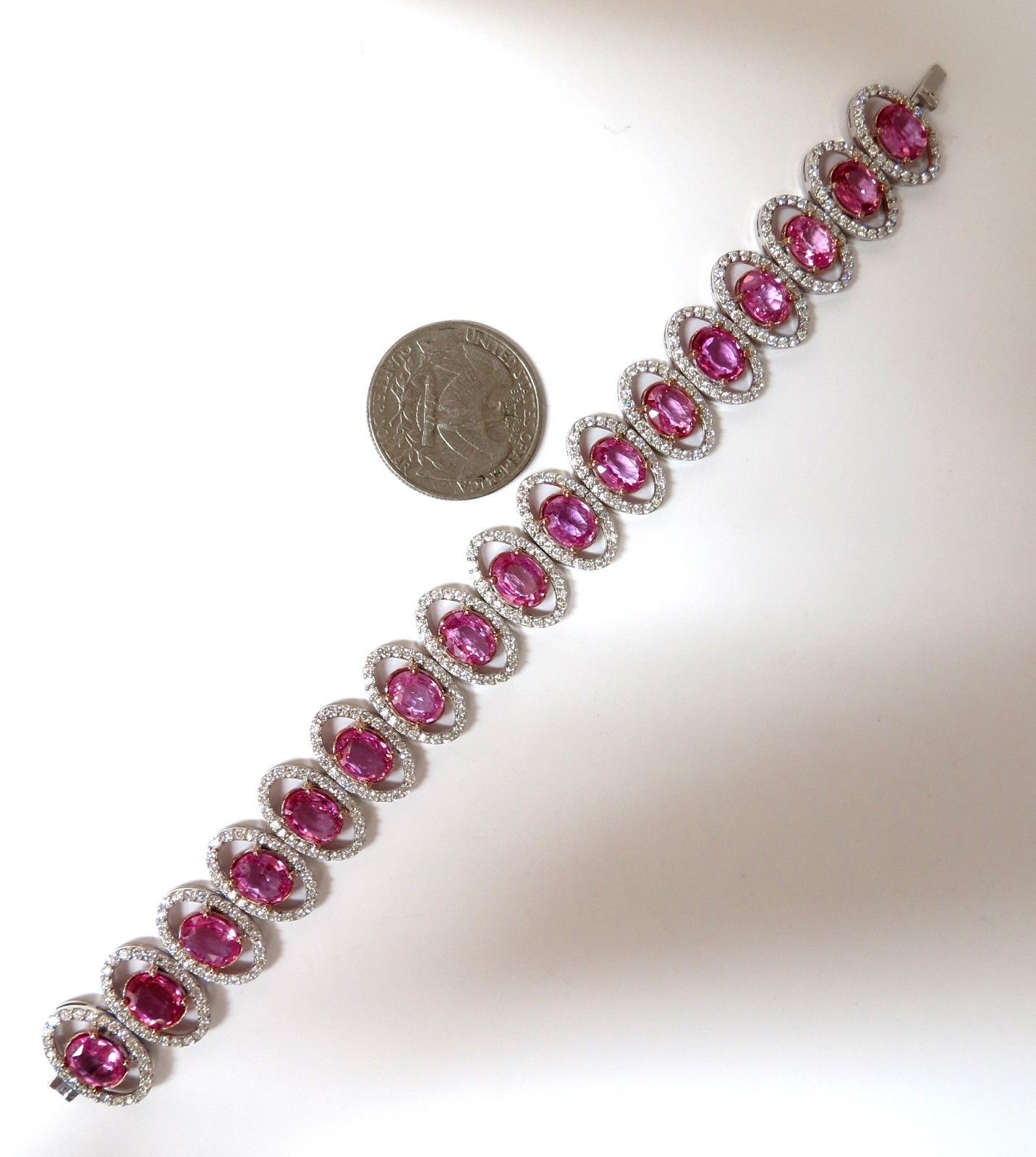 27.47ct Natural Vivid Pink Sapphire & Diamond Bracelet in 14K Gold - G/VS Pink Halo Prime | Elegant Jewelry for Weddings, Anniversaries & Special Occasions