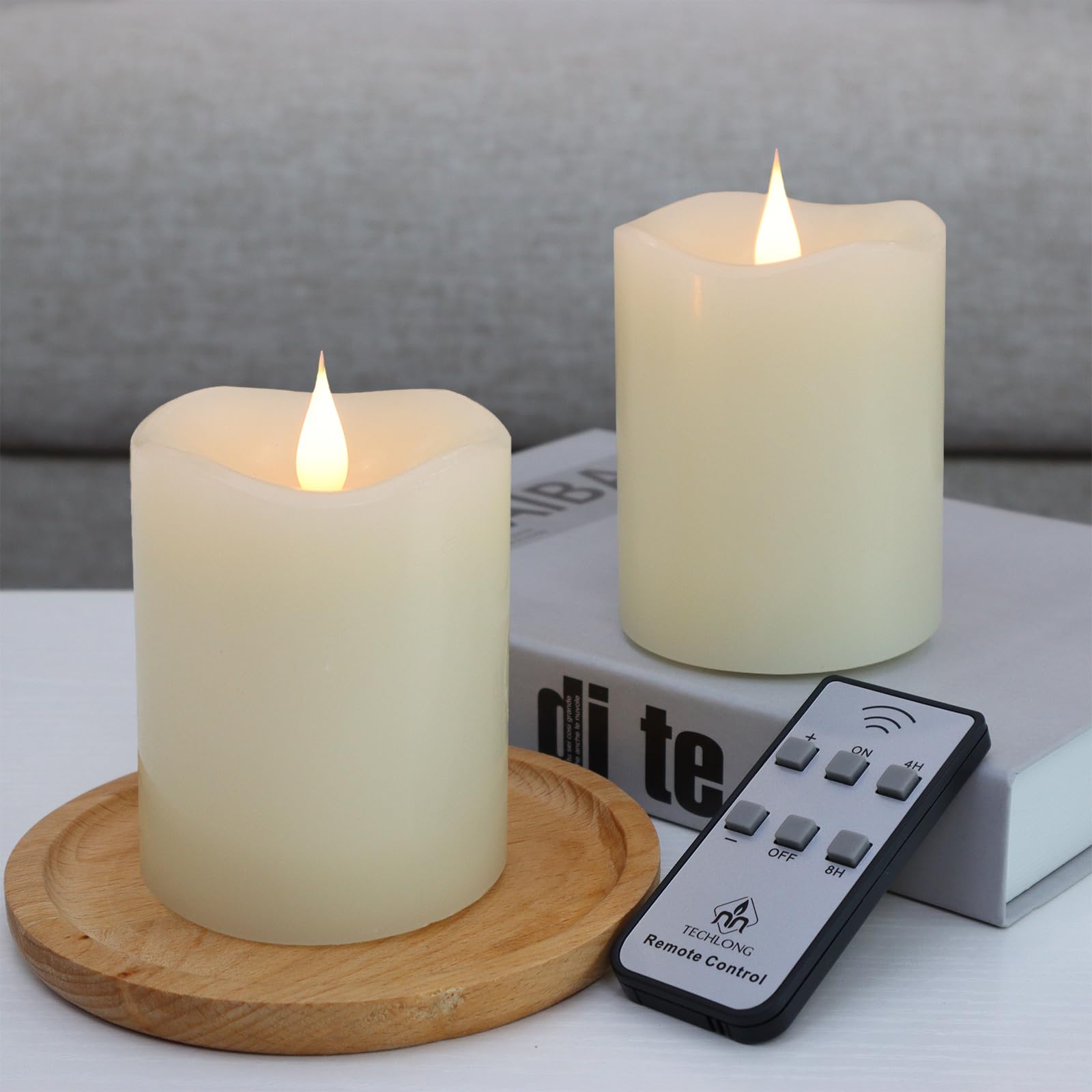 TECHLONG Ivory Real Wax Electric LED Pillar Candles - 3