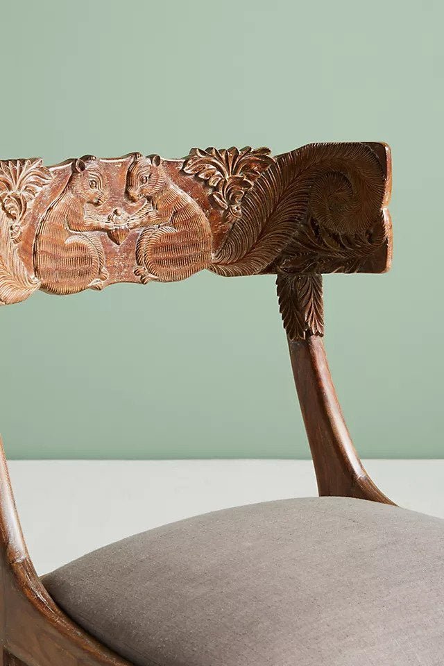 Hand Carved Fable Wooden Dining Chair - Solid Wood Indian Furniture for Home, Restaurant & Cafe Decor | Traditional Handcrafted Design