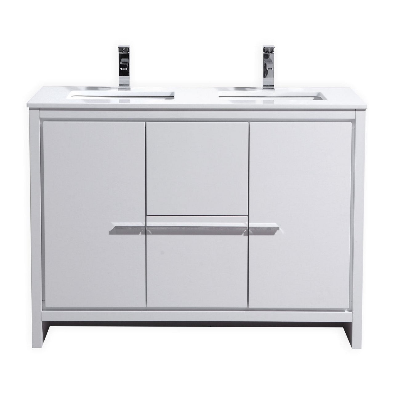 Modern White Quartz Double Sink Bathroom Vanity with High Gloss Finish - Floor Standing Design for Contemporary Homes & Luxury Hotels