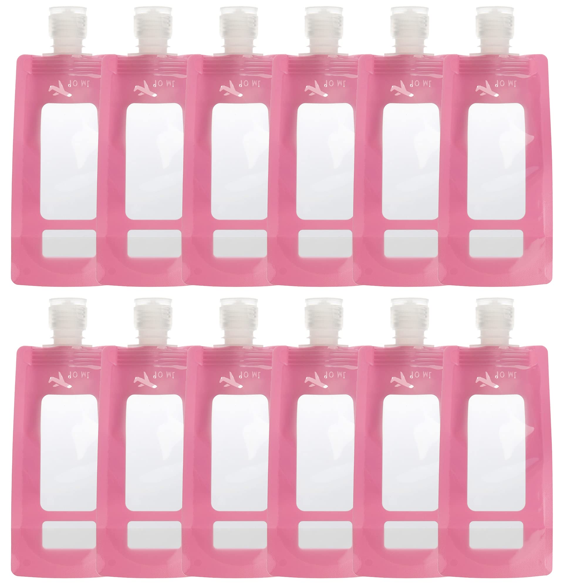 RONRONS 16 Pack Refillable Travel Size Squeeze Pouches - TSA Approved Leak Proof Cosmetic Containers for Shampoo, Lotion & Toiletries (Pink) - Perfect for Air Travel, Gym Bag & Vacation Essentials