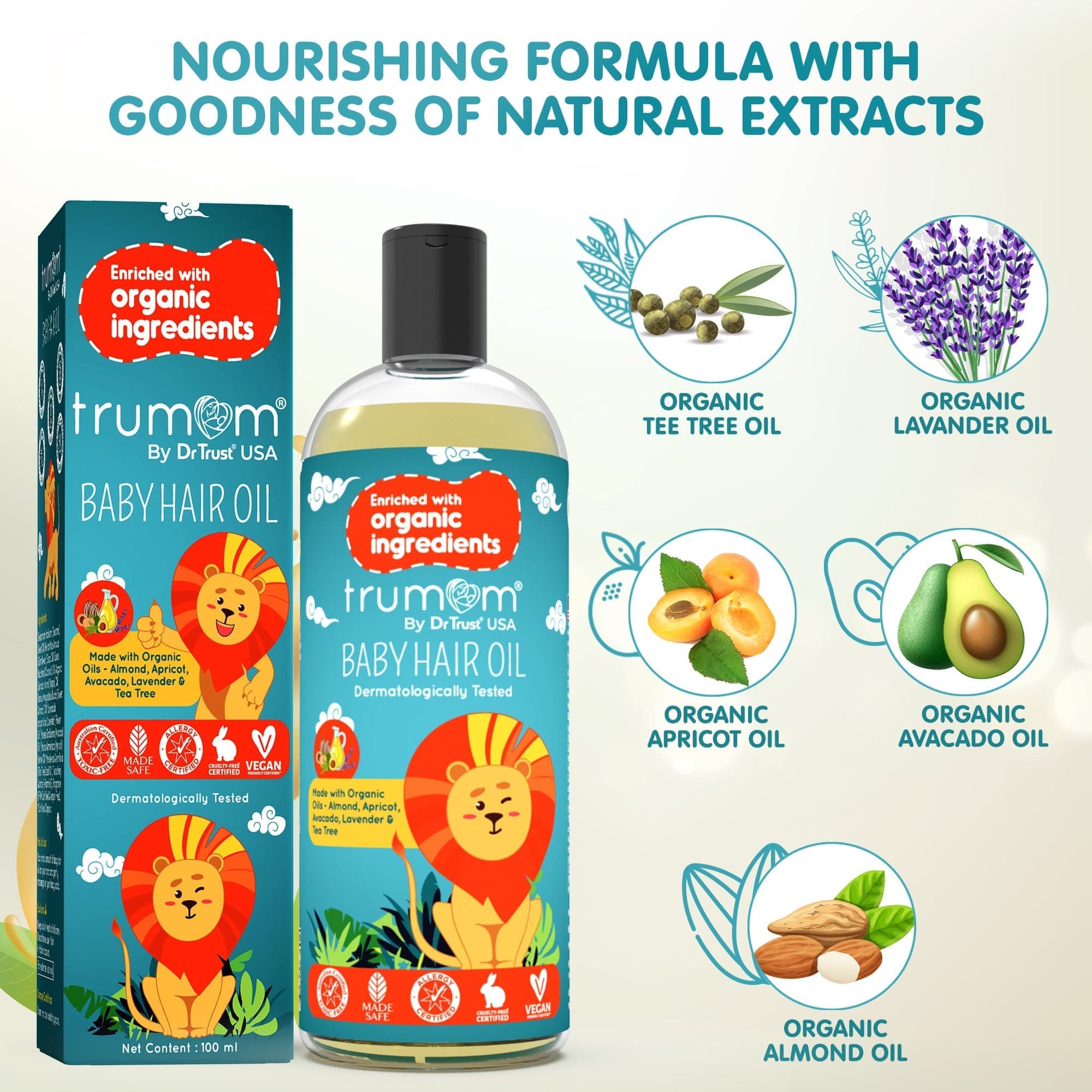Trumom USA Organic Hair Oil 100ml - Australian Made, Toxin-Free & Safe Certified for Healthy Hair Growth | Perfect for Daily Nourishment, Scalp Massage & Frizz Control