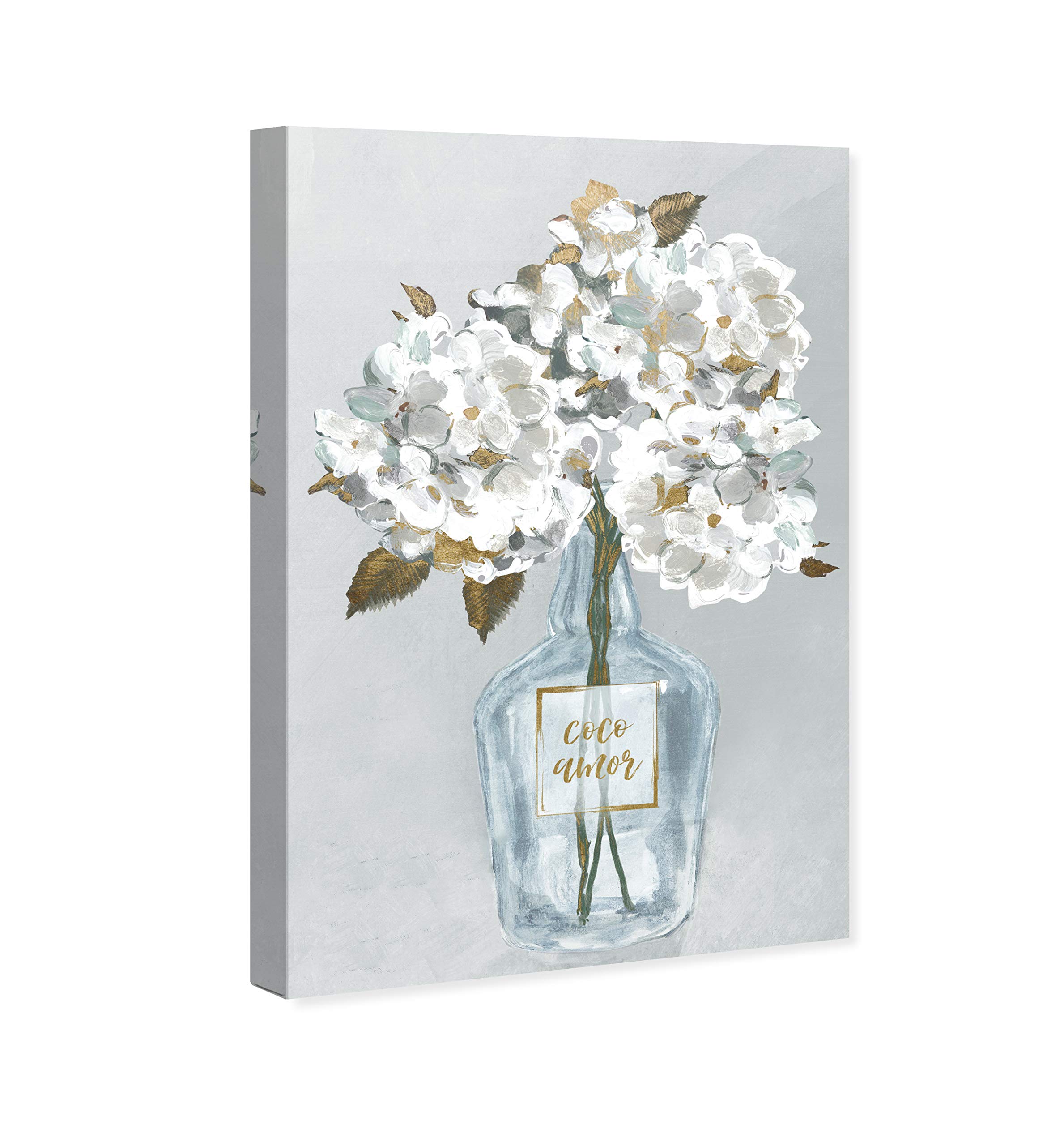 Oliver Gal Artist Co. Floral Wall Art Canvas Print 'Coco Amor Bouquet' - 30x45 Inch White & Gold Framed Home Decor - Perfect for Living Room, Bedroom & Office Wall Decoration