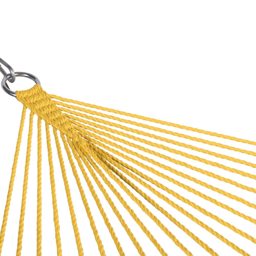 10.5 FT Double 2 Person Caribbean Rope Hammock - Hand Woven Polyester Outdoor Hammock with Spreader Bars - Extra Large Backyard, Poolside & Patio Hammock - 450 LBS Capacity - Yellow - Perfect for Relaxing in Garden, Beach or Camping