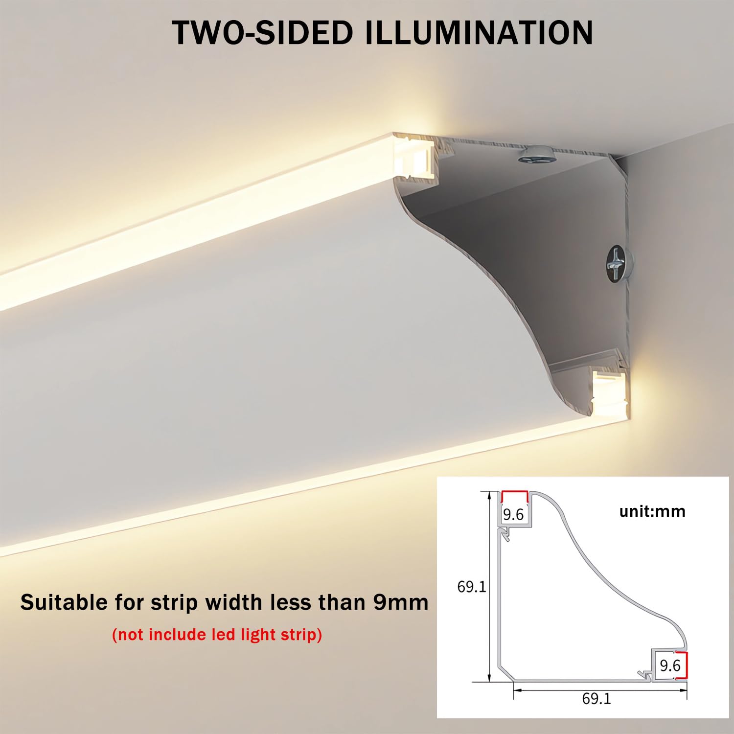 JARBIH 10-Pack Suspended Ceiling LED Aluminum Profile - Top Corner Line Lamp, Surface Mounted LED Channel for Double Luminous Plaster Line Decor - Perfect for Modern Home, Office, and Commercial Lighting