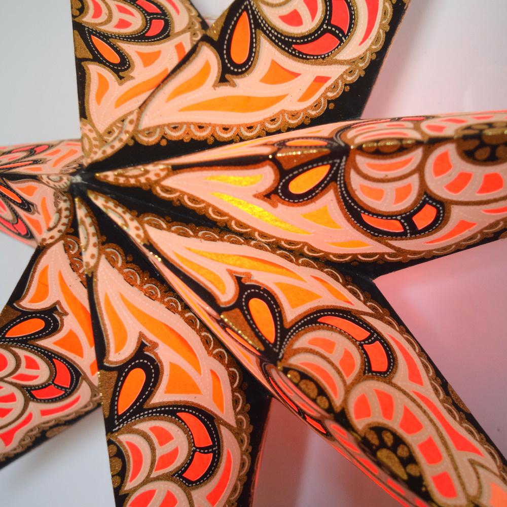 24-Pack Black and Orange Babylon Glitter 7-Point Paper Star Lanterns - Hanging Wedding, Party & Festival Decorations - Perfect for Halloween, Christmas, Birthday Celebrations and Home Decor