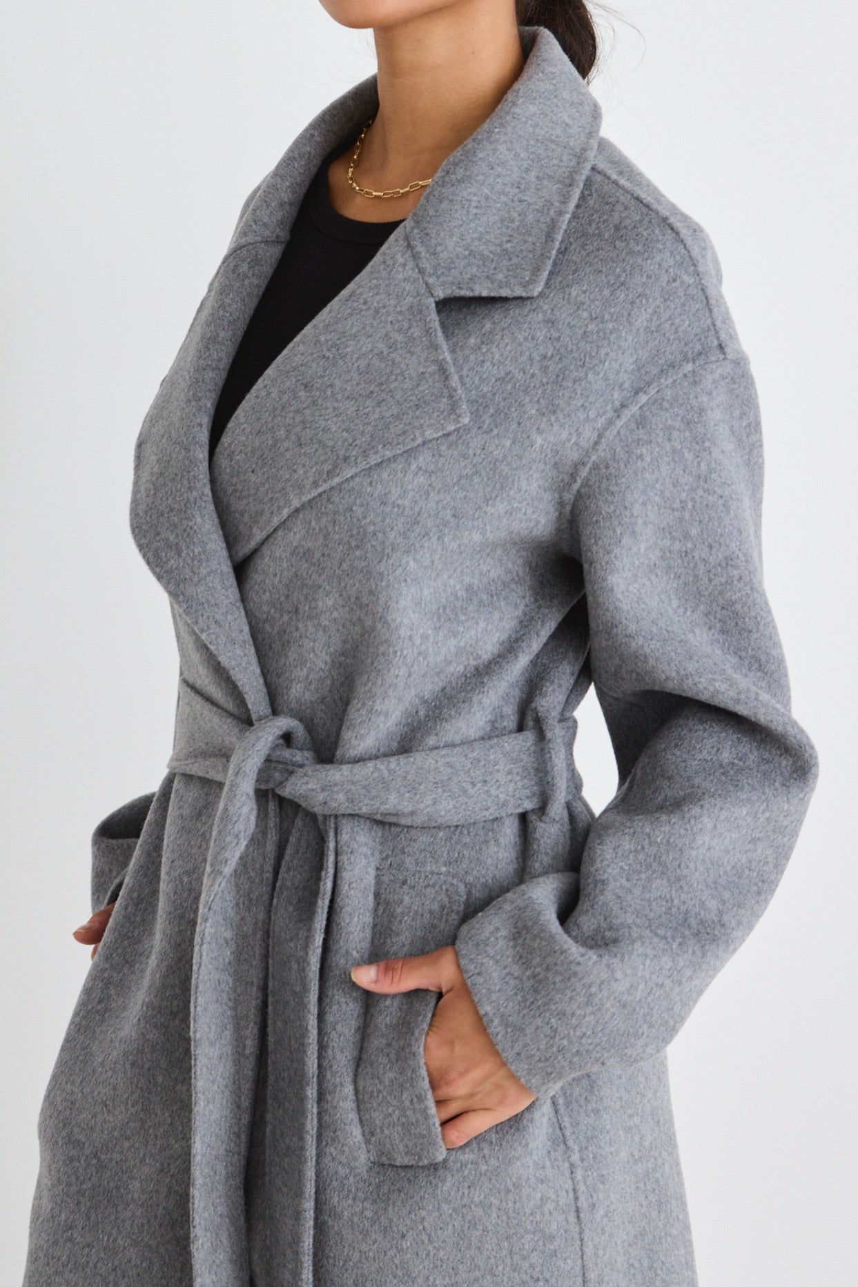 Geneva Charcoal Belted Trench Coat for Women - Stylish Long Wool Blend Overcoat with Belt - Perfect for Fall, Winter & Office Wear
