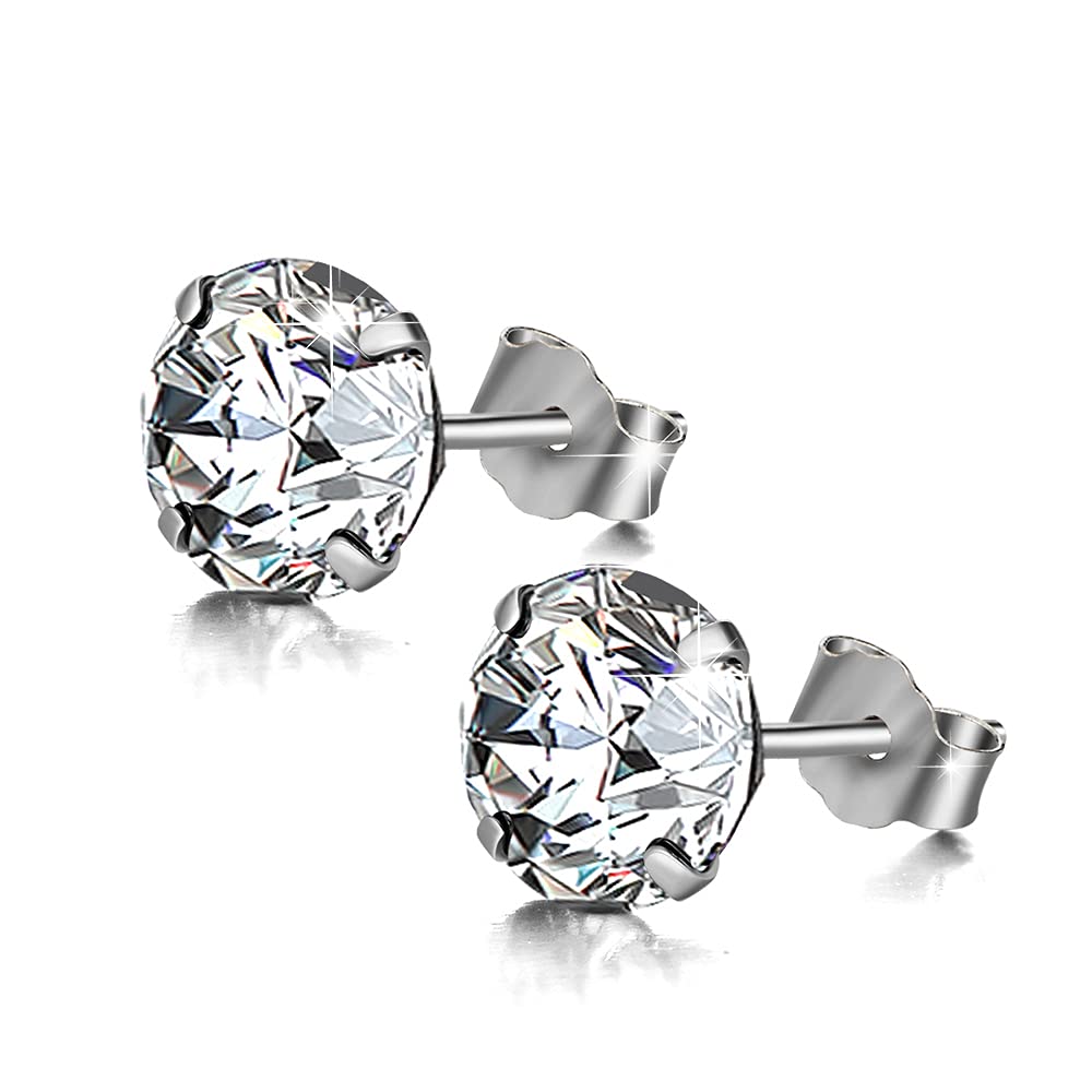 POPLYKE 925 Sterling Silver CZ Stud Earrings for Women & Men - Cubic Zirconia Hypoallergenic Earrings - Perfect for Everyday Wear, Gifts & Special Occasions