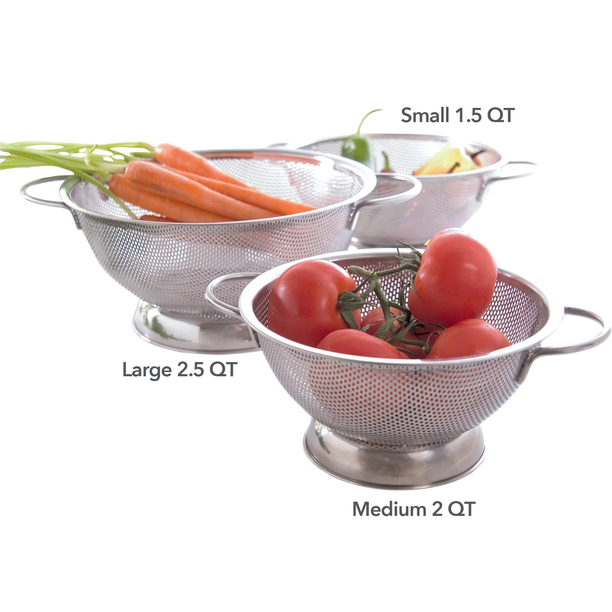 Tovolo 2.5 Quart Stainless Steel Colander - Rust-Resistant Pasta Strainer & Vegetable Washer with Looped Handles & Stable Rimmed Base - Perfect for Kitchen Food Prep, Salad Washing & Draining Pasta