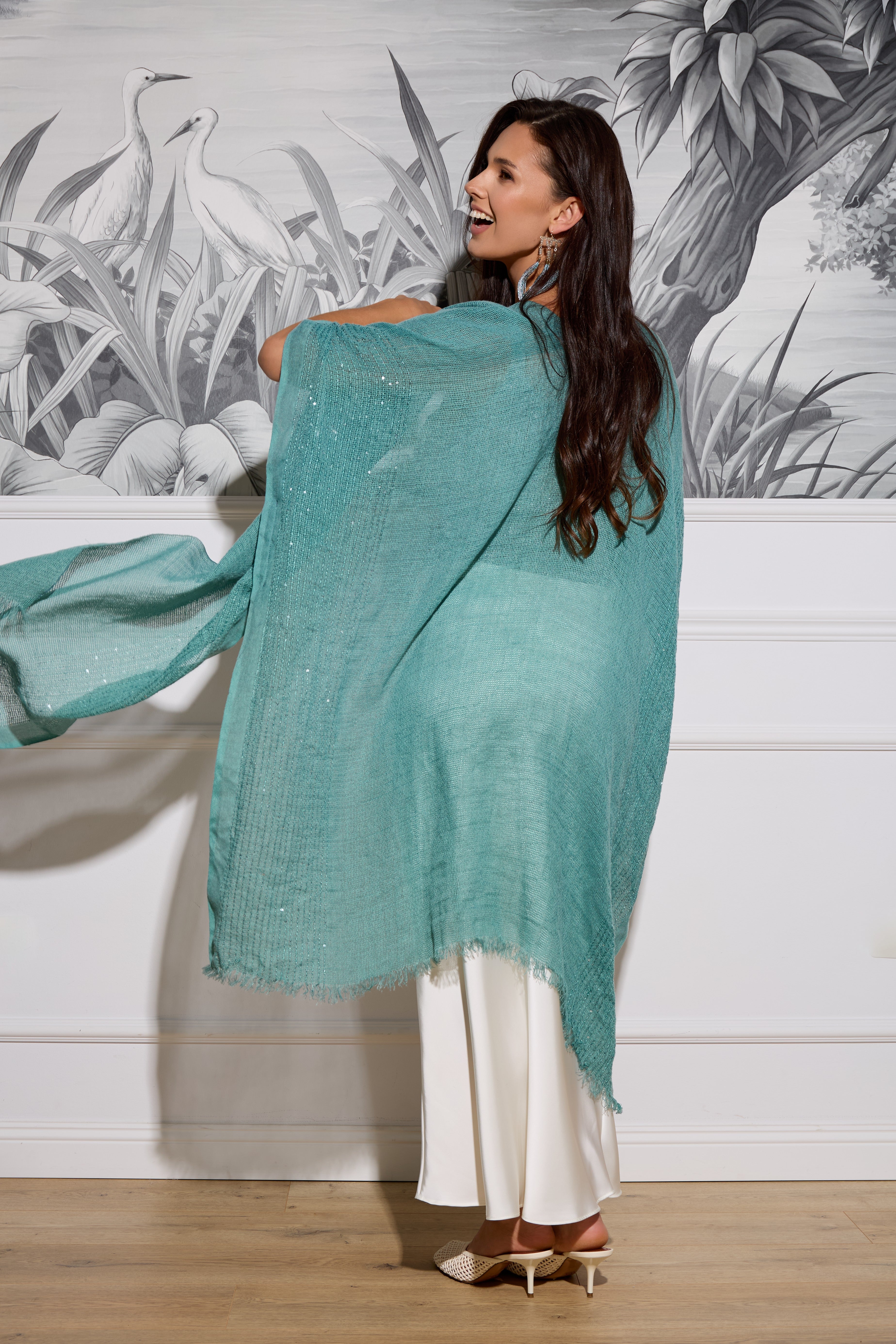 Elegant Shimmering Sequin Ruana Wrap - Women's Fashion Shawl for Parties & Evening Events