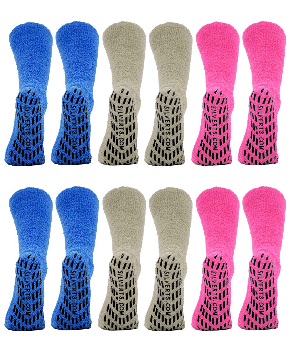 Non-Slip Hospital Slipper Socks for Men & Women - 6 Pack Comfort Grip Socks with Anti-Skid Sole - Perfect for Patients, Nurses, Elderly Care and Home Use