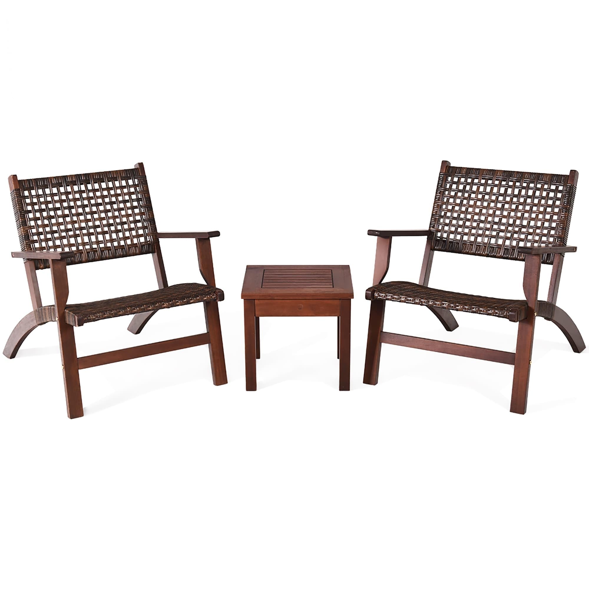 3-Piece Patio Conversation Set - Rattan Outdoor Furniture for Garden, Balcony & Backyard - Comfortable Wicker Sofa & Chairs with Coffee Table - Perfect for Relaxing & Entertaining Outdoors