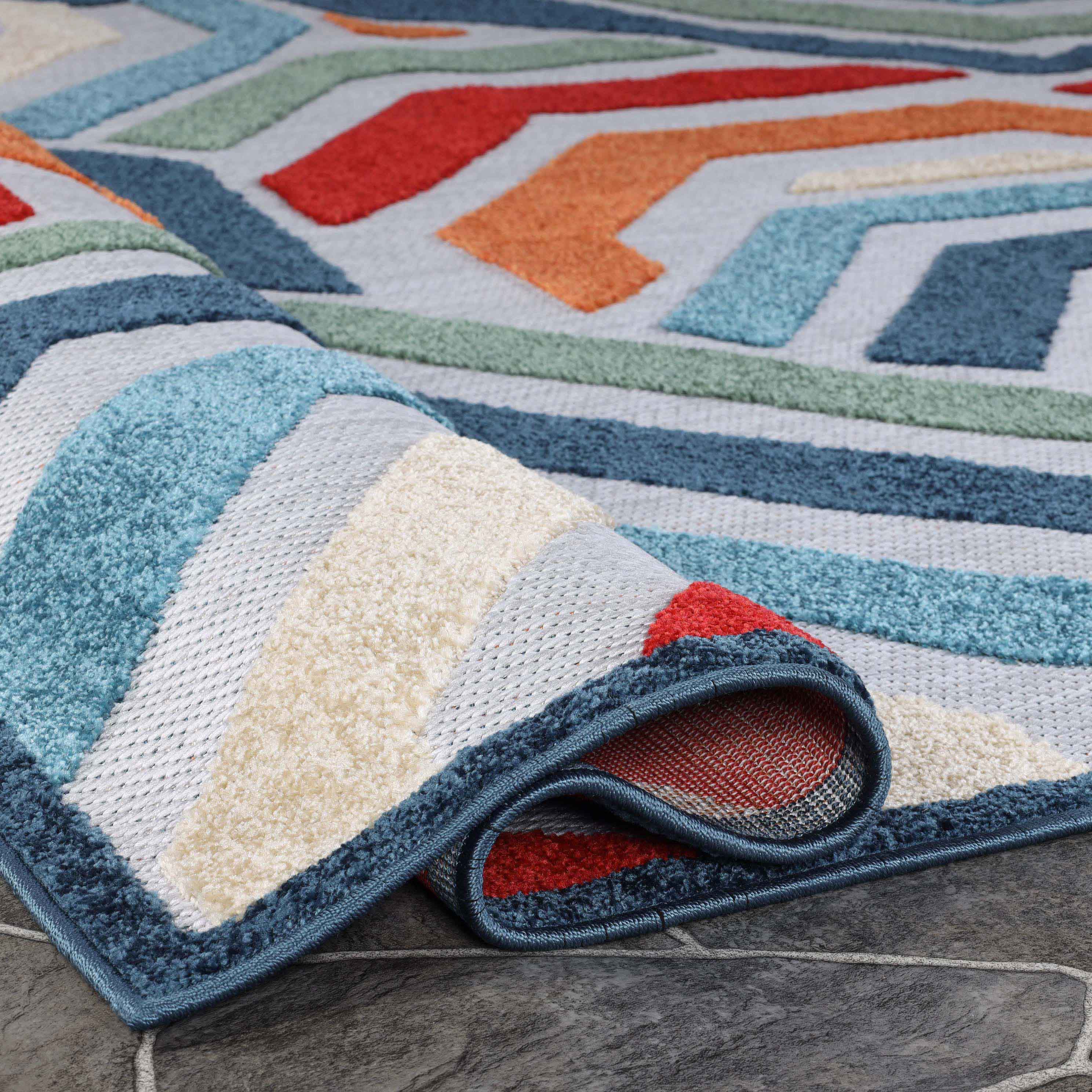 Waimea Modern Geometric Coastal Indoor Outdoor Area Rug - Stylish & Durable for Living Room, Bedroom, Patio, or Deck