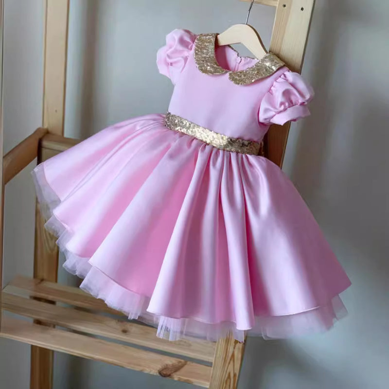 Elegant Pink Satin Baby Girl Birthday Princess Dress - Toddler Christening Gown for Special Occasions | Perfect for 1st Birthday, Baptism, Photo Shoots & Party Wear