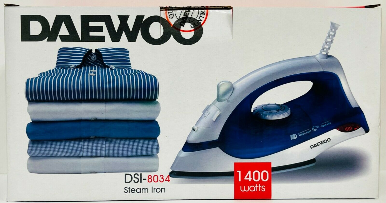 Daewoo DI 8034 1400W Steam Iron - 220 Volt for International Use | Powerful Steam Output for Wrinkles Removal | Ideal for Home, Travel & Overseas Living