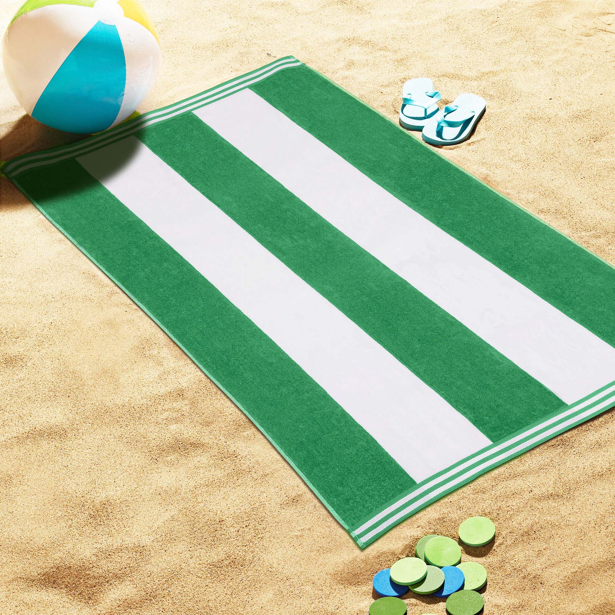 Premium Cabana Stripe Oversized Cotton Beach Towel Set of 2, 4, or 6 - Soft, Absorbent & Quick-Drying for Pool, Beach, Vacation & Spa Use