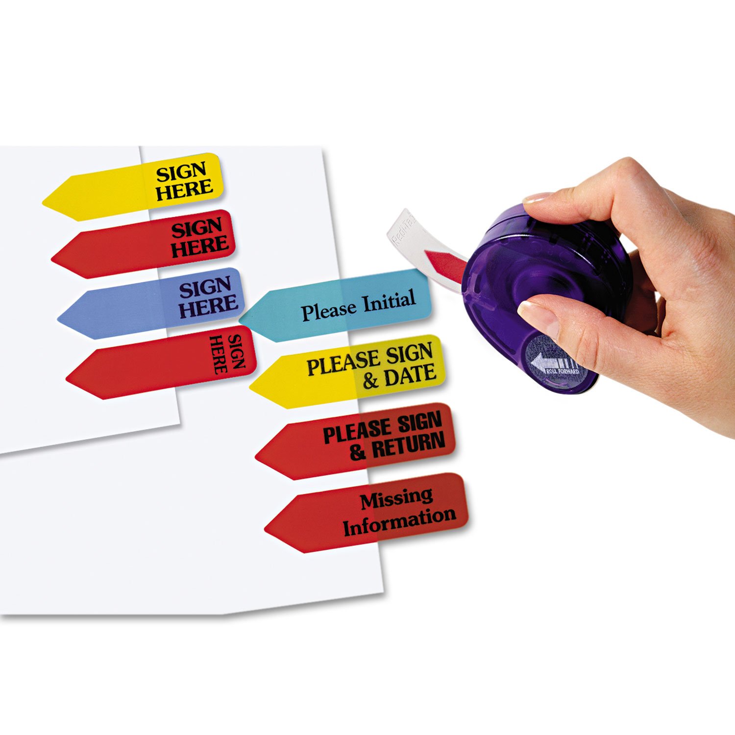 Redi-Tag Sign Here Printed Arrow Dispenser Flags - 120 Flags per Dispenser, 1-3/4 x 9/16 Inches, Yellow (81014) - Perfect for Document Marking, Office Organization & File Identification