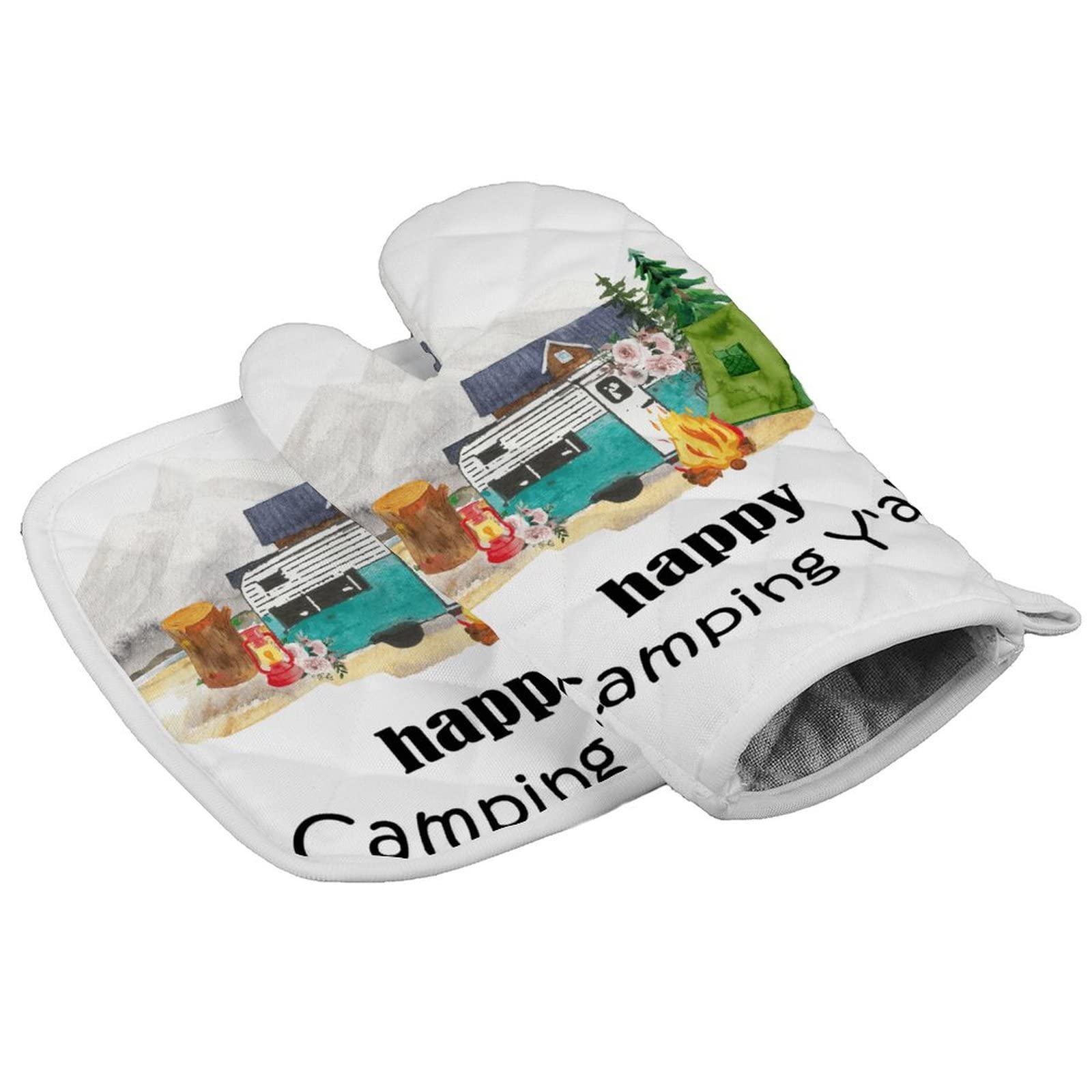**Heat-Resistant Non-Slip Oven Mitts & Pot Holders Set - Washable Camping Cooking Gloves for BBQ, Baking, Grilling - Perfect for Microwave, Kitchen & Outdoor Camping Accessories - Ideal Xmas Gifts**    *(Use Scenes: Protect hands from burns while cooking, baking, or grilling indoors or outdoors—great for home kitchens, camping trips, and holiday gifting!)*
