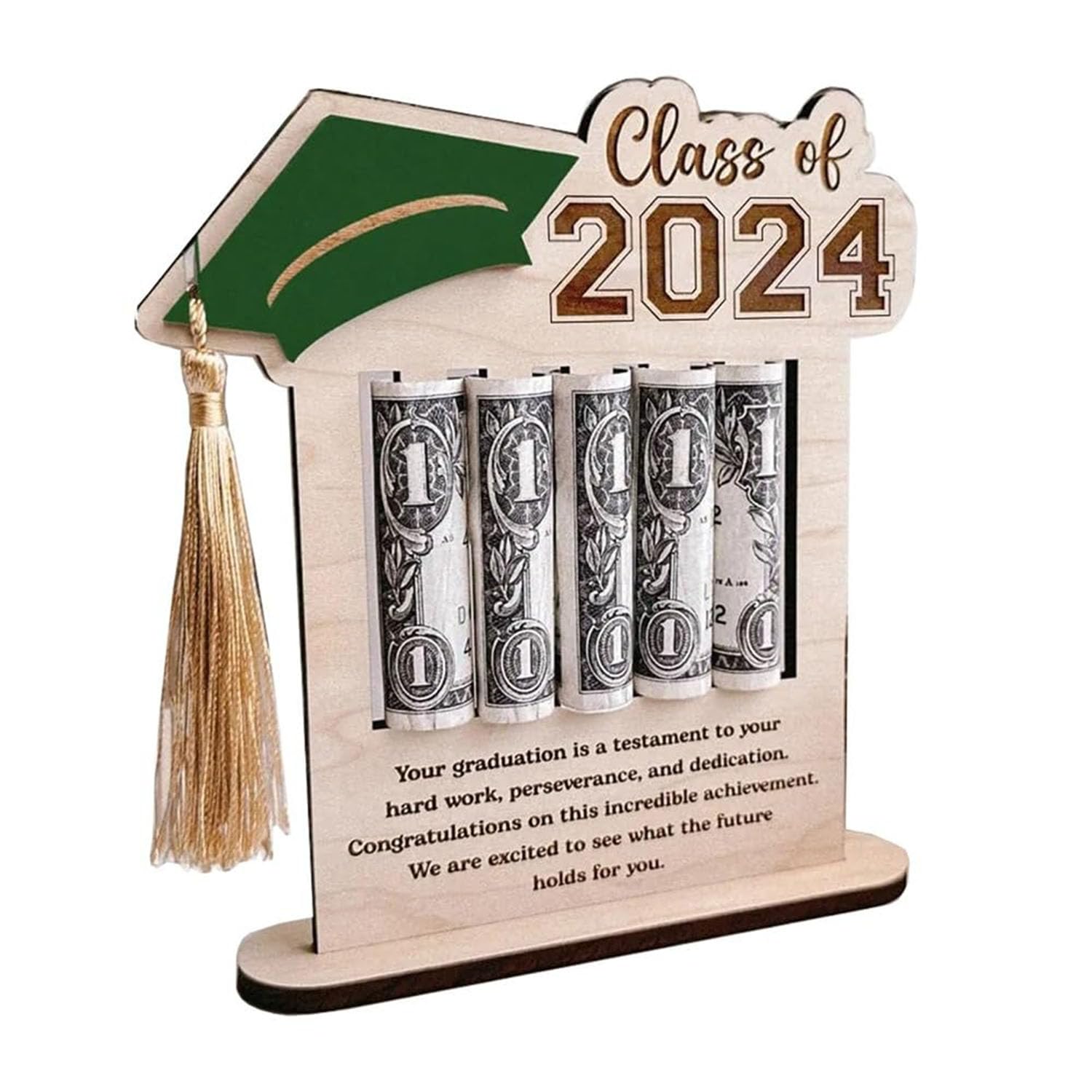 2024 Graduation Wallet & Cash Clip Set - Personalized Wooden Graduation Card Box - Unique Graduation Gift for Students - Perfect for Graduation Parties & Celebrations (Green) - Ideal for Commencement, Gifts & Money Storage