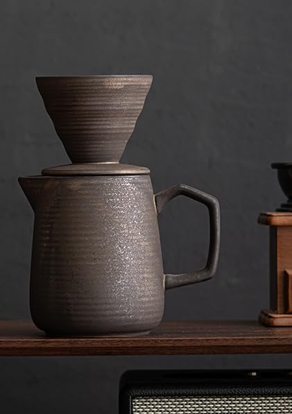Premium Ceramic Pour Over Coffee Maker with 100 V60 Paper Filters - 16oz/480ml Retro Gold Coffee Dripper for Home Brewing, Office Use & Camping Coffee Making