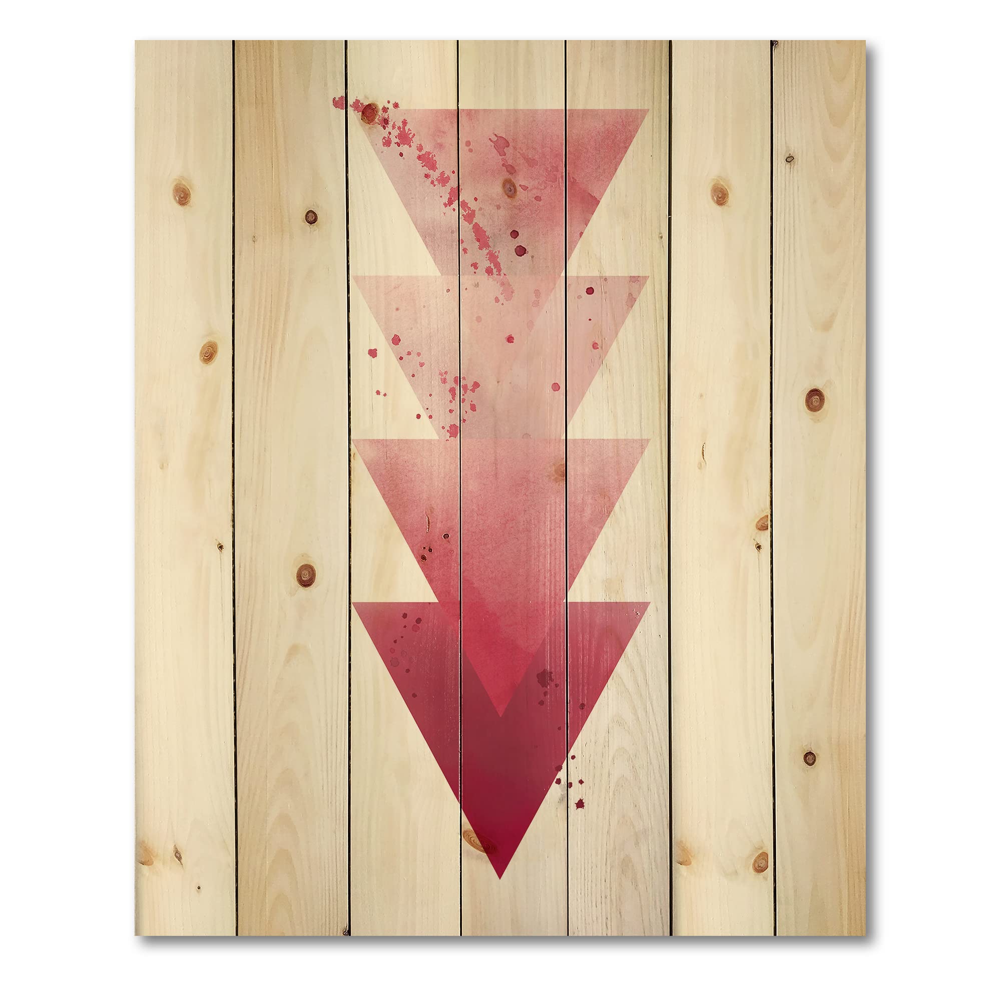 Abstract Geometric Red Triangle Wood Wall Art - Modern & Contemporary Pine Wood Decor - Large Printed Wood Panels for Living Room, Bedroom & Office