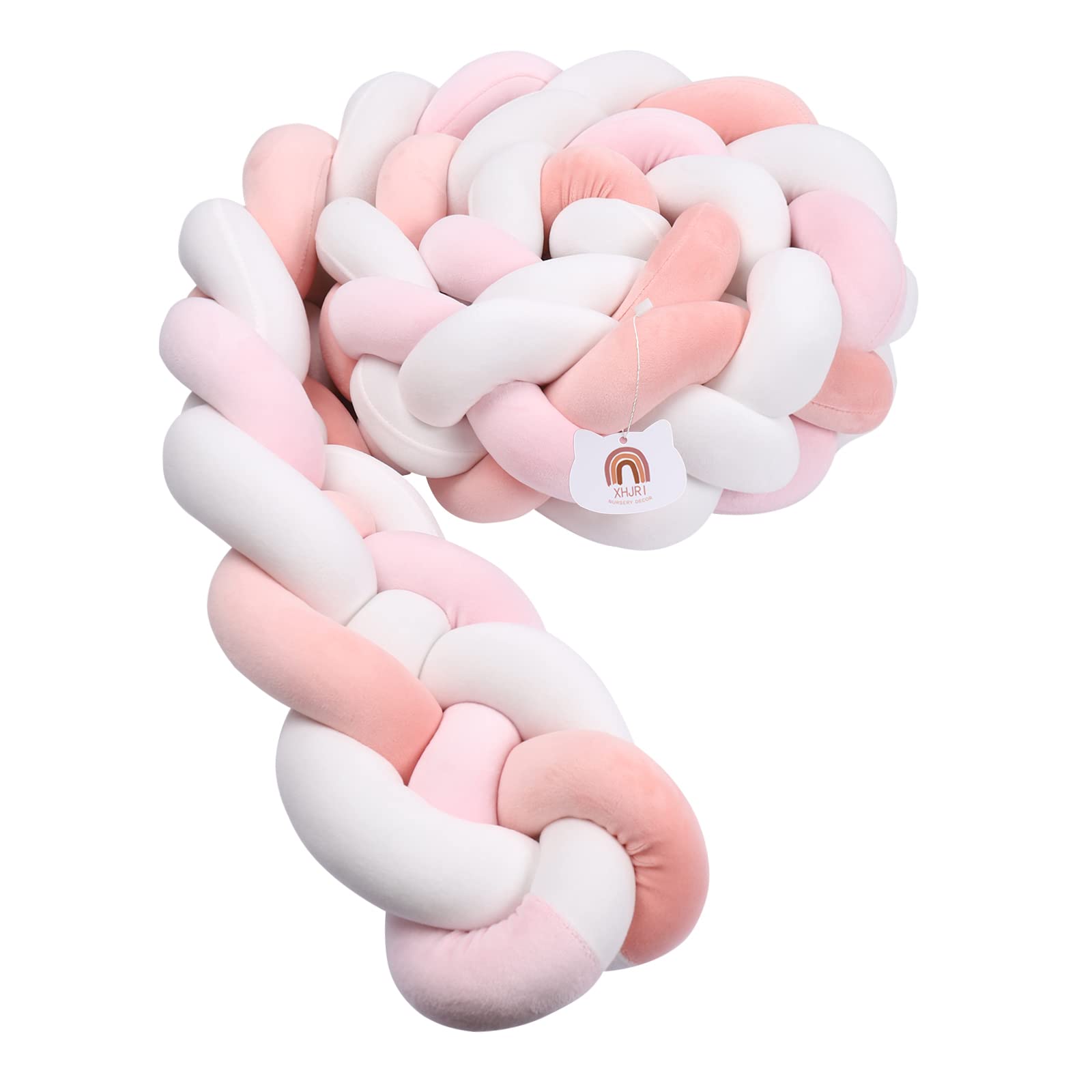 4 Strand Hand Woven Decorative Knotted Throw Pillow - Soft Plush Bed Gap Filler Cushion for Sofa, Bed, Chair (Light Coral, White & Pink, 14x9 Inches) - Perfect for Living Room Decor, Bedroom Accent & Cozy Home Styling