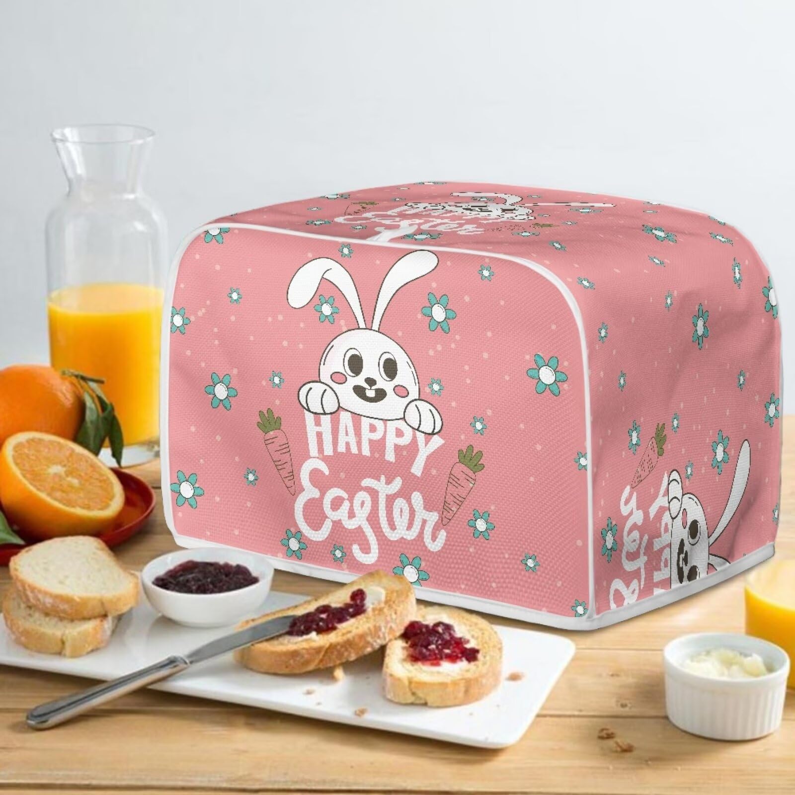 Happy Easter Bunny Toaster Cover 2 Slice - Lightweight Kitchen Appliance Protector, Machine Washable Dustproof Cover for Toasters - Perfect Easter Home Decor & Kitchen Accessory for Holiday Baking & Breakfast Protection