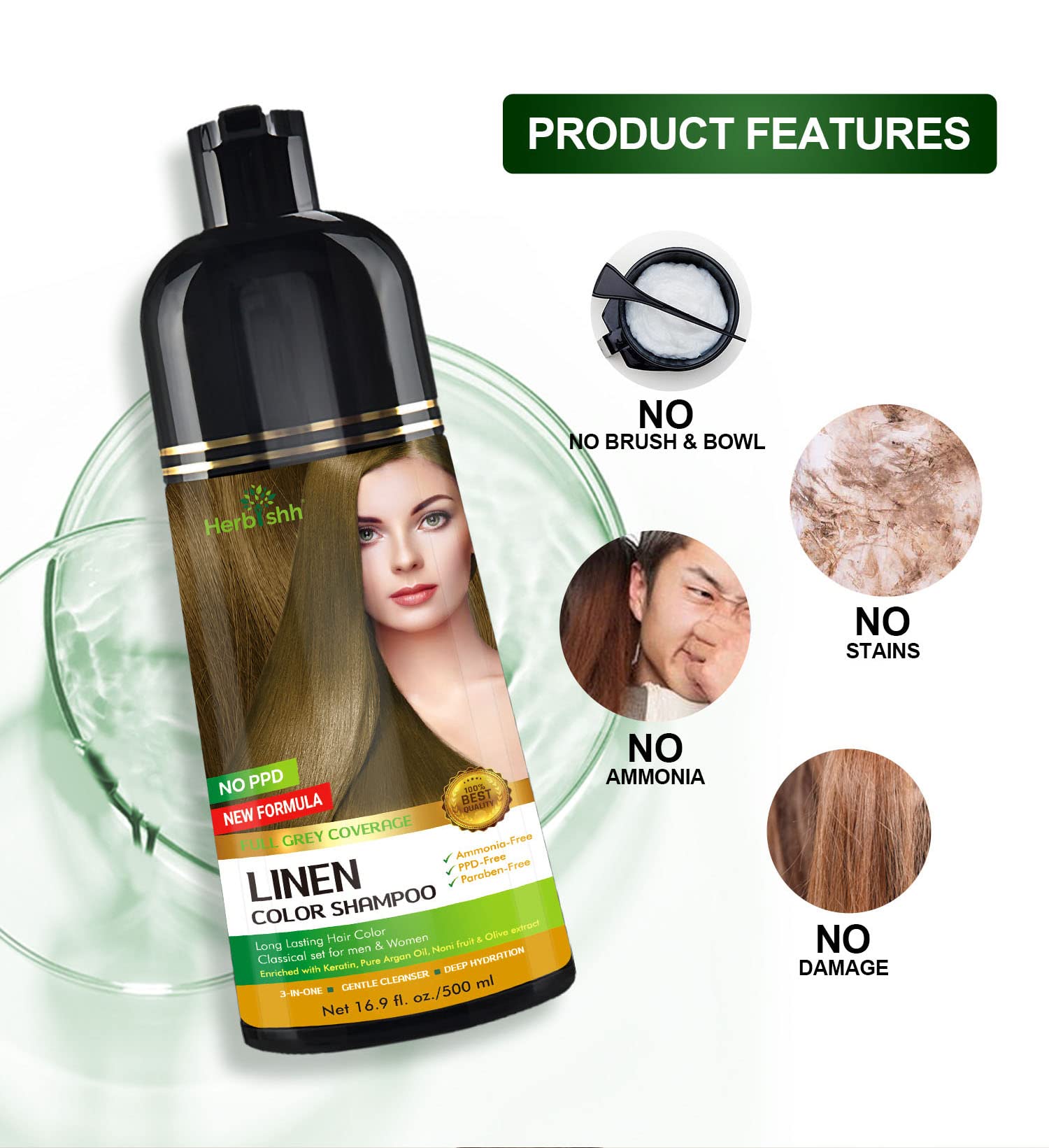 Herbishh Gray Hair Color Shampoo & Cream Set - 500ml Natural Hair Dye for Women & Men - Covers Gray Hair Instantly - Perfect for Home Use & Salon Styling