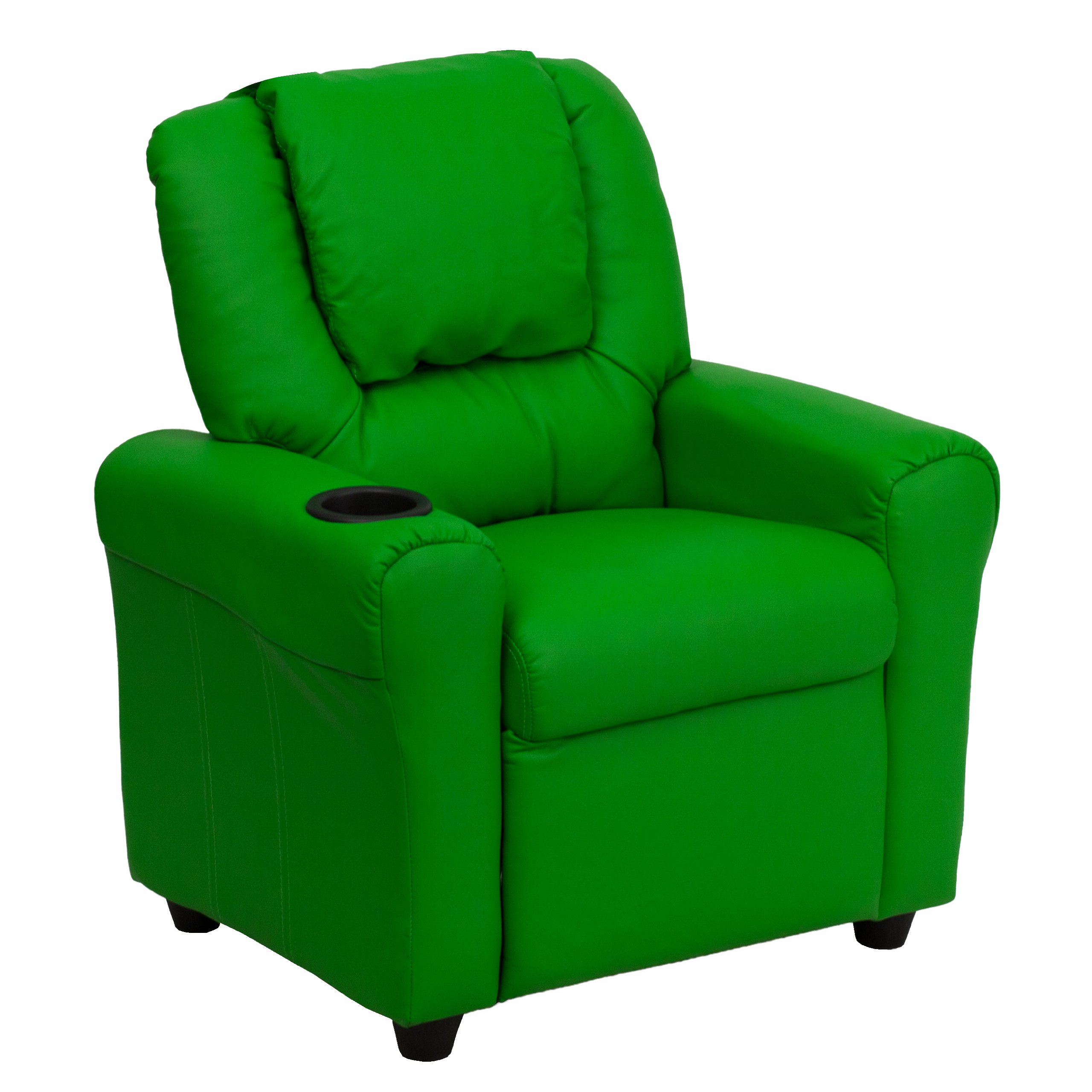 Comfortable Green Vinyl Kids Recliner Chair with Cup Holder & Headrest - Perfect for Playrooms, Bedrooms & Movie Nights