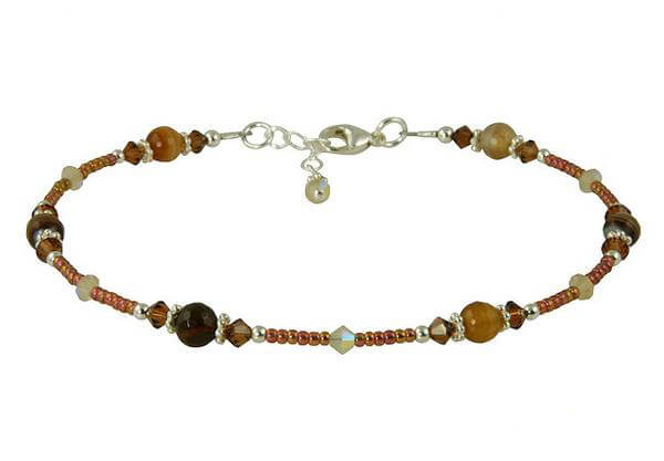 Natural Chestnut Topaz Agate Gemstone Beaded Anklet Bracelet for Women - Boho Chic Ankle Jewelry for Summer Beach, Yoga & Festival Outfits