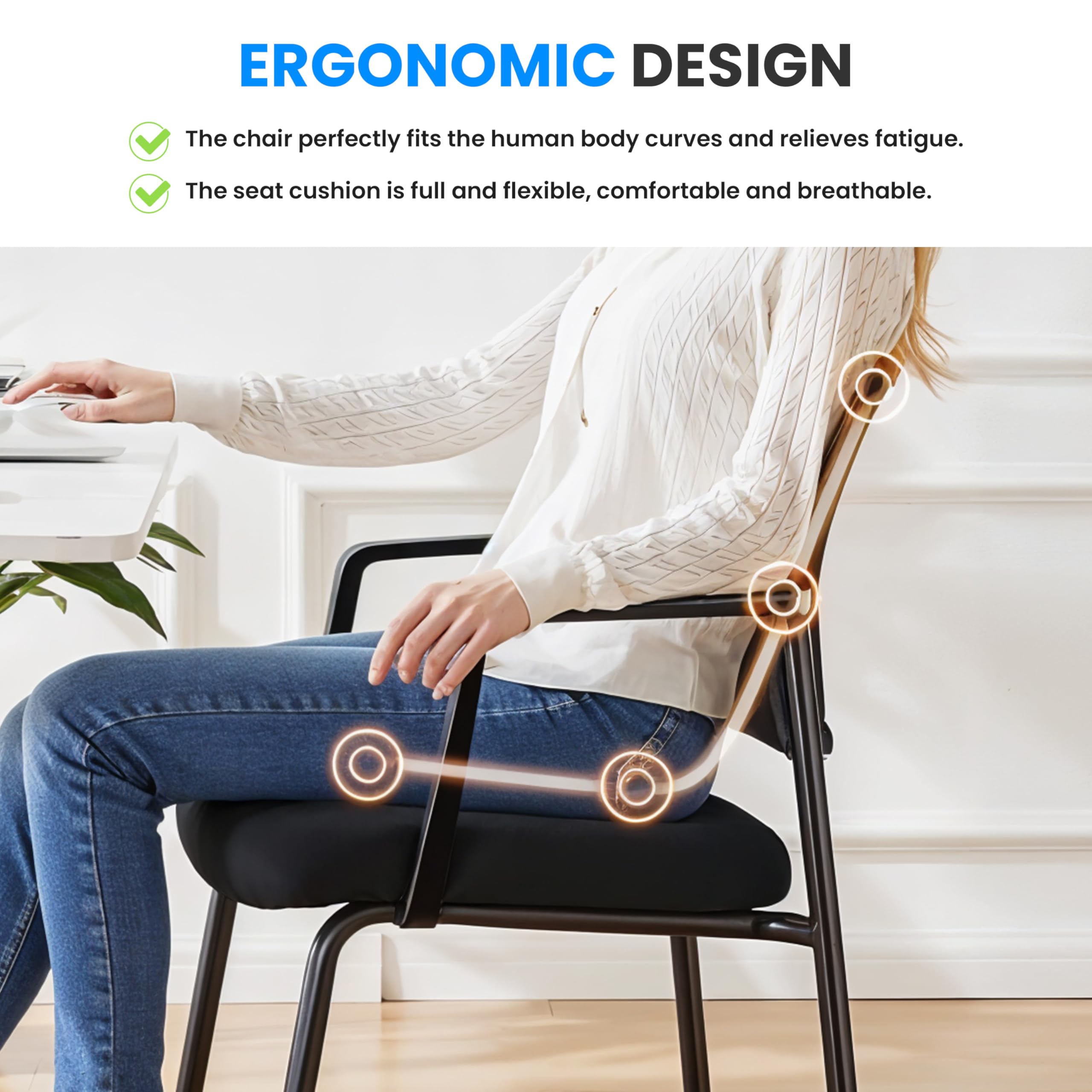 Simple Deluxe 2-Pack Guest Waiting Room Office Arm Chairs - No Wheels, Stackable Fabric Seat with Mesh Back & Ergonomic Support for Reception, Meeting, Conference, Lobby, Home Office & Computer Desk Use