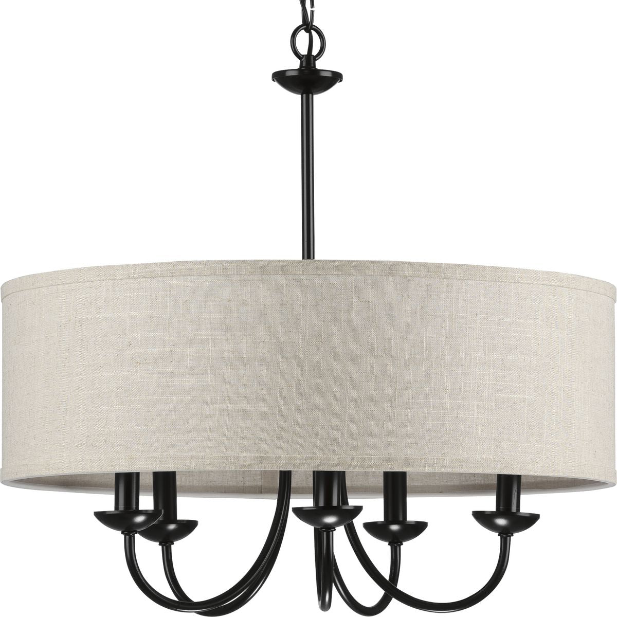 5-Light Drum Shade Chandelier with Harvest Linen Fabric - Modern Farmhouse Ceiling Light Fixture for Dining Room, Living Room & Bedroom