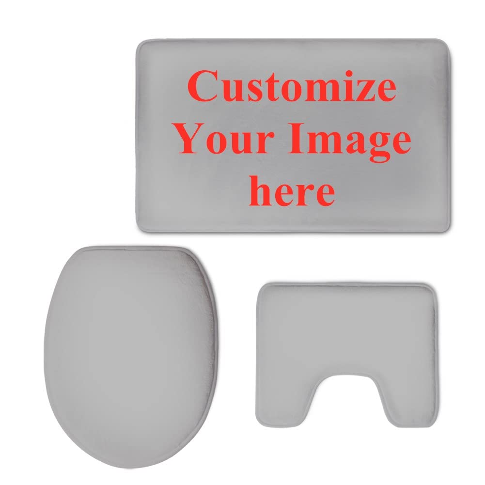 UNICEU Custom Bathroom Rugs Set - 3 Piece Personalized Image Print Toilet Lid Cover, Contour Mat & Non-Slip Bath Mat for Home Decor | Perfect for Bathroom, Guest Room & Spa Style Makeover