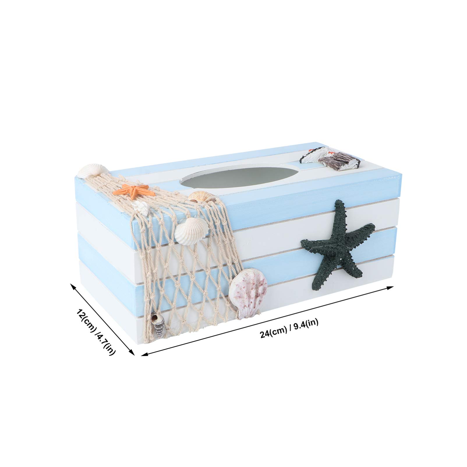 Mediterranean Wooden Tissue Box Cover - Coastal Beach Nautical Decor for Bathroom, Living Room & Bedroom - 9.45
