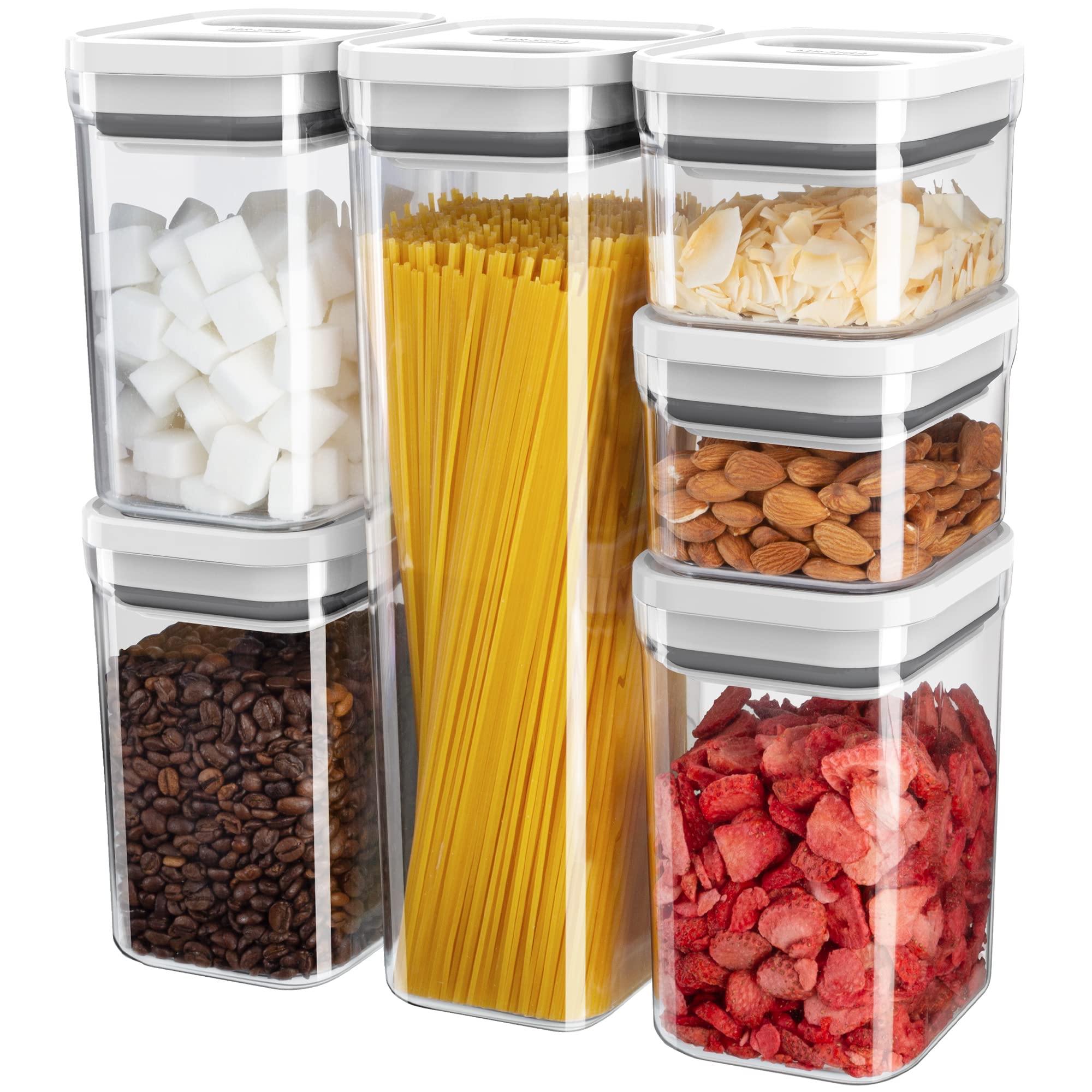 MR.SIGA 6-Piece Airtight Food Storage Container Set - BPA Free Kitchen Pantry Organization Canisters for Cereal, Pasta, Spaghetti & Dry Goods | One-Handed Operation | Perfect for Meal Prep, Baking & Kitchen Organization