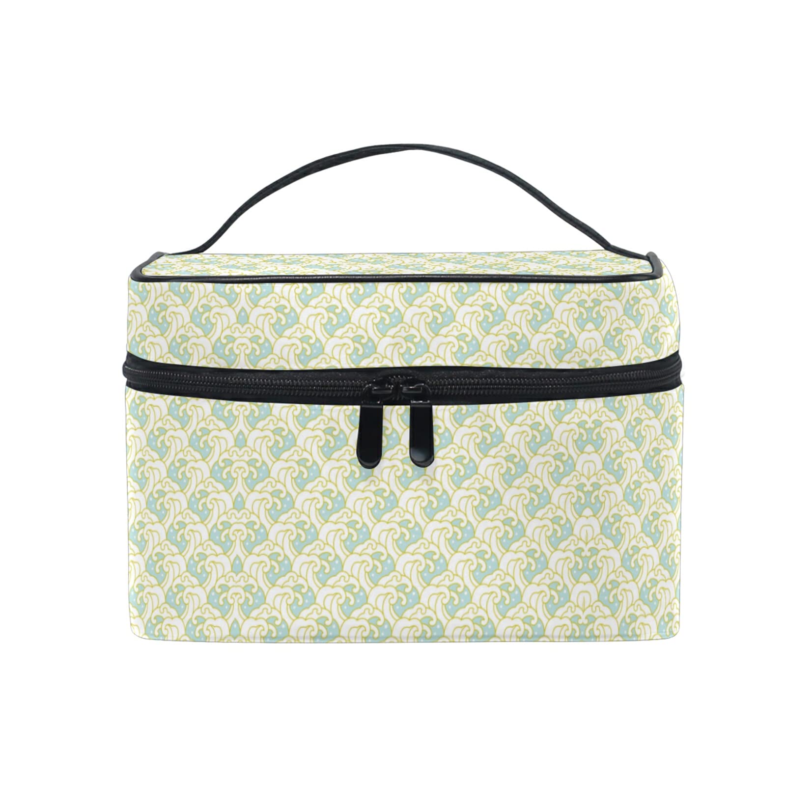 White and Yellow Wave Design Cosmetic Bag Organizer - Zippered Makeup Pouch & Toiletry Case for Women & Girls | Perfect for Travel, Gym, and Daily Essentials Storage
