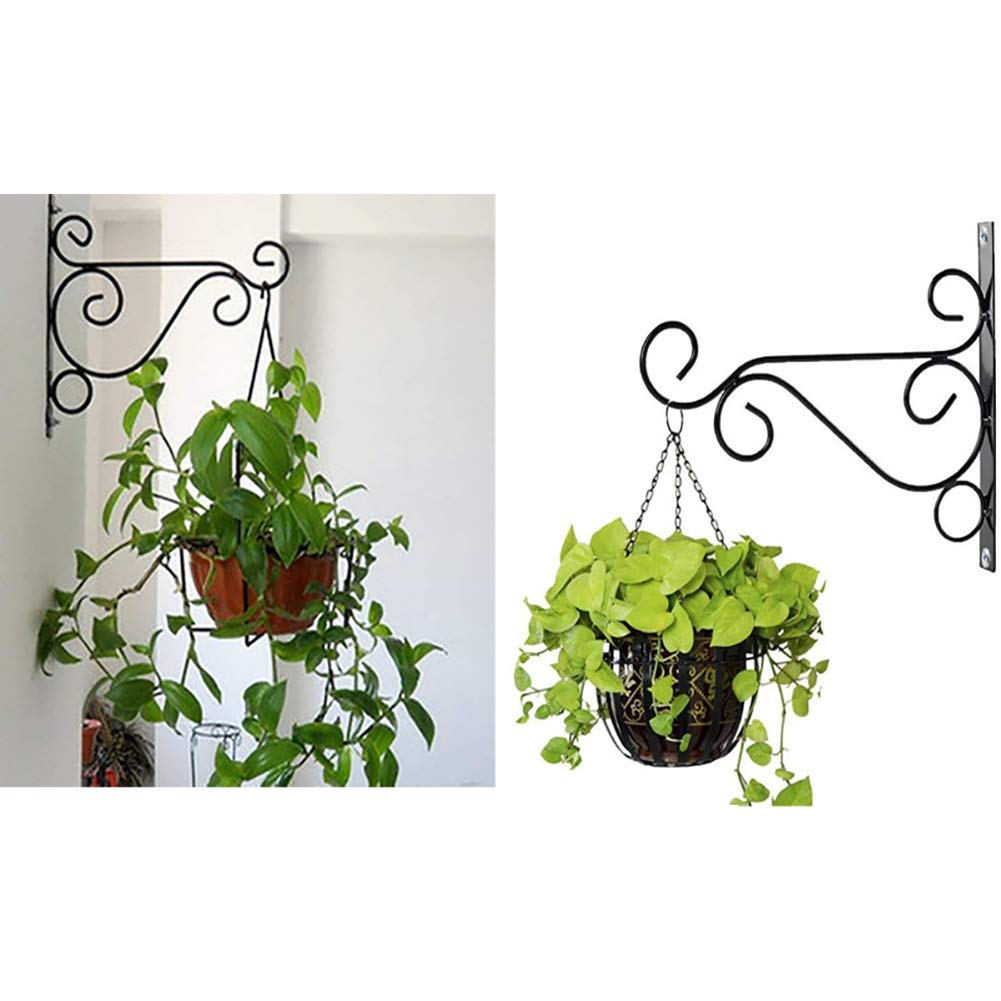 2 Pack Black Iron Wall Mount Plant Hooks - 10 Inch Hanging Bracket for Indoor & Outdoor Plants - Perfect for Hanging Flower Pots, Herb Gardens, and Decorative Planters