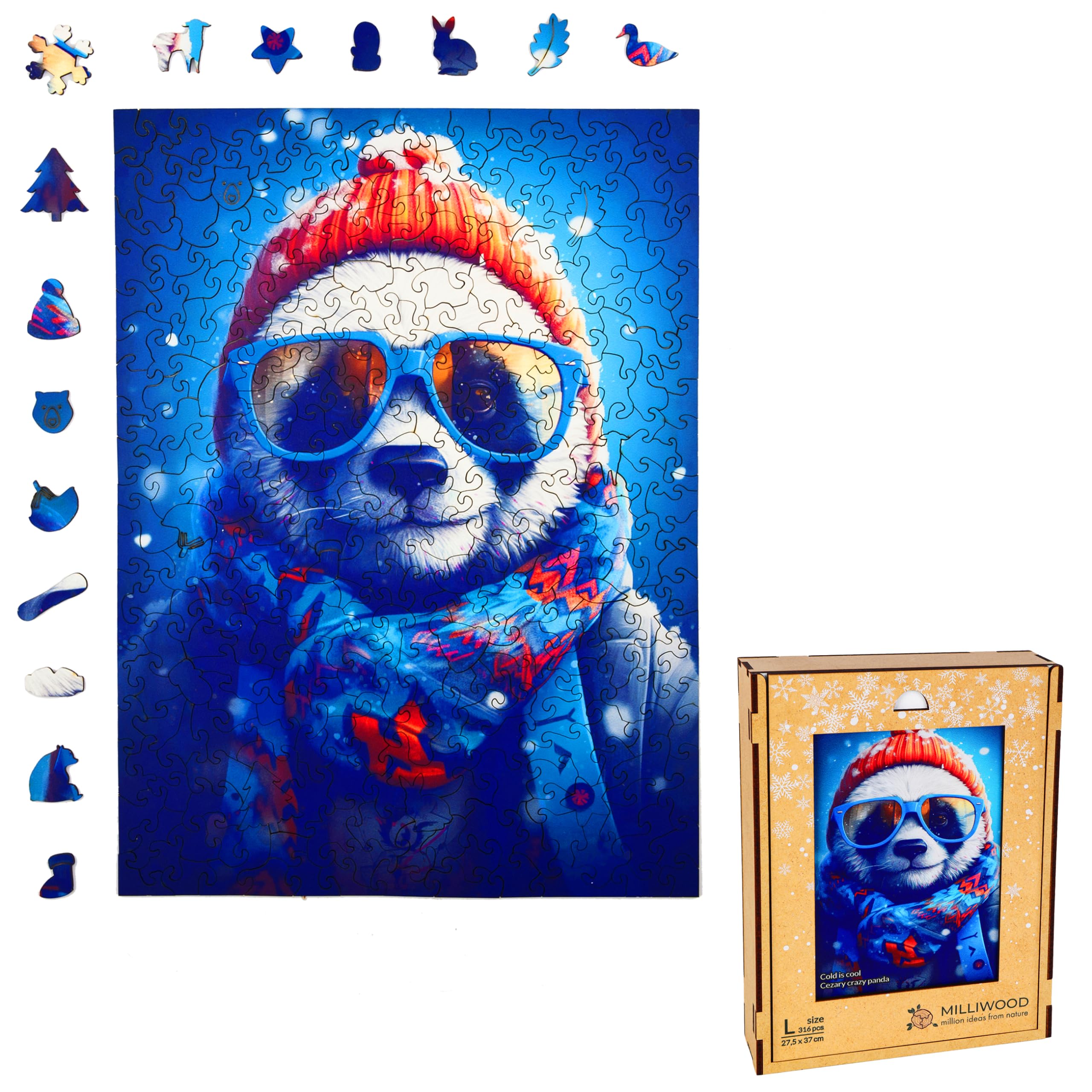 Milliwood 316-Piece Wooden Jigsaw Puzzle - Crazy Panda Animal Puzzle for Kids & Adults (10+ Years) - Brain Teaser & Educational Toy - 27.5x37cm - Perfect for Family Game Night & Classroom Activities