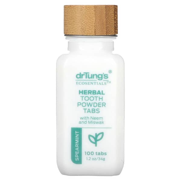 Dr. Tung's Herbal Tooth Powder Tabs - Natural Spearmint Flavor for Fresh Breath & Oral Hygiene | Eco-Friendly Toothpaste Alternative for Travel & Daily Use