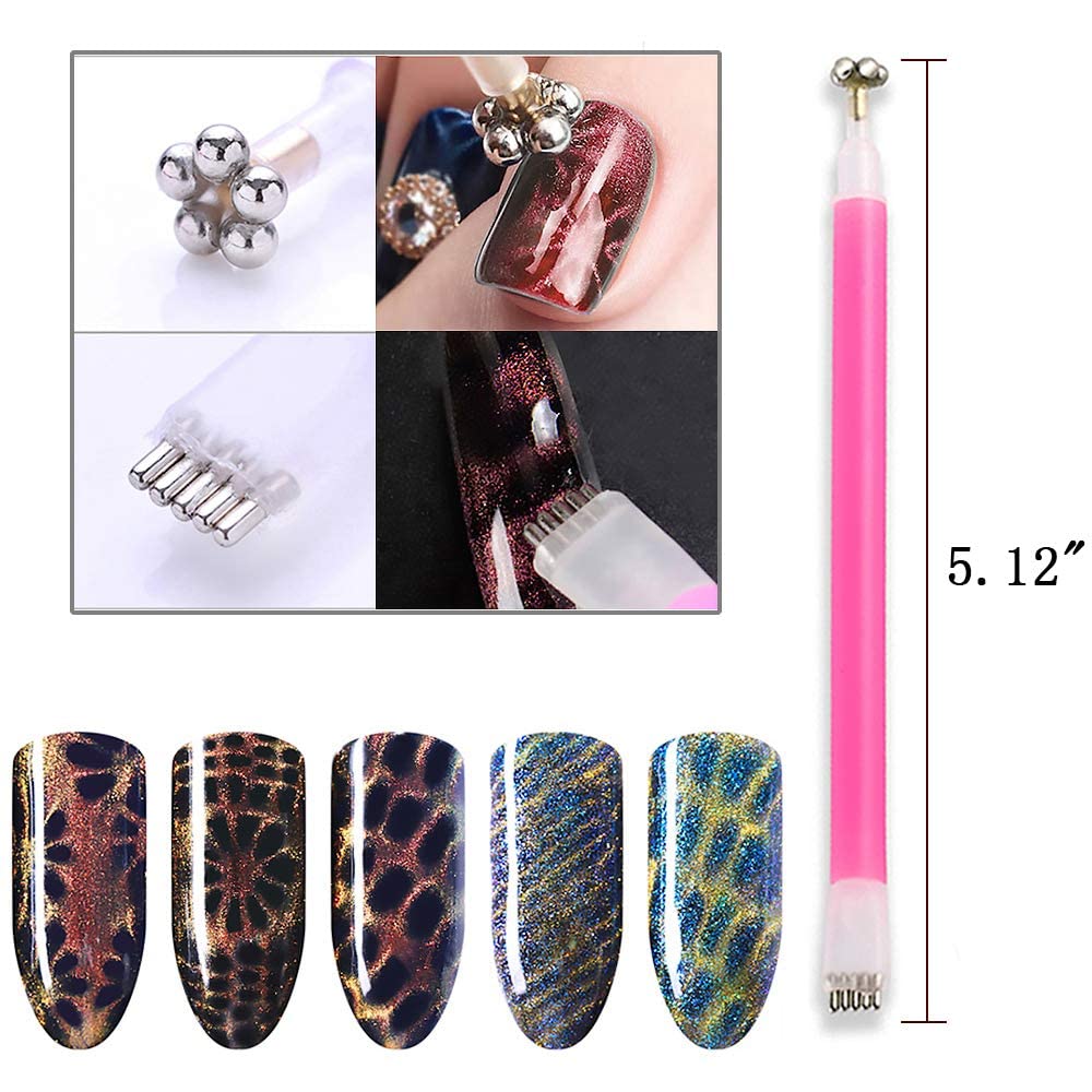 Gleevia 3Pcs 3D Cat Eye Nail Art Magnetic Pen Set - Double Head Magnet Stick for UV Gel Polish, DIY & Salon Professional Manicure Tools - Perfect for Nail Art Designs, Home & Salon Use