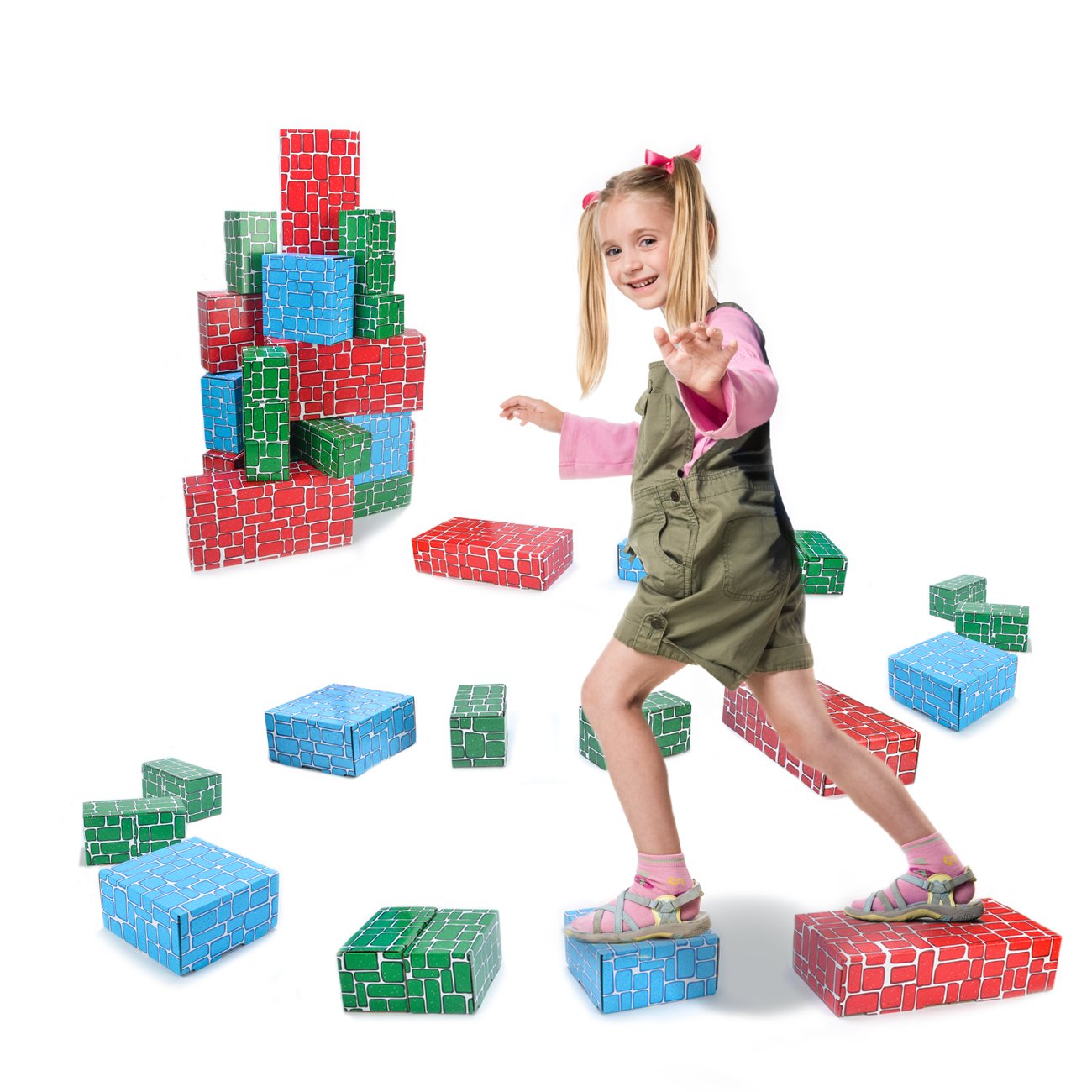 Extra-Thick Jumbo Cardboard Building Blocks for Kids - 40pc Giant Stackable Blocks in 3 Sizes for Creative Play & Indoor Exercise | Perfect for Preschool Learning, Birthday Parties & Family Bonding Activities