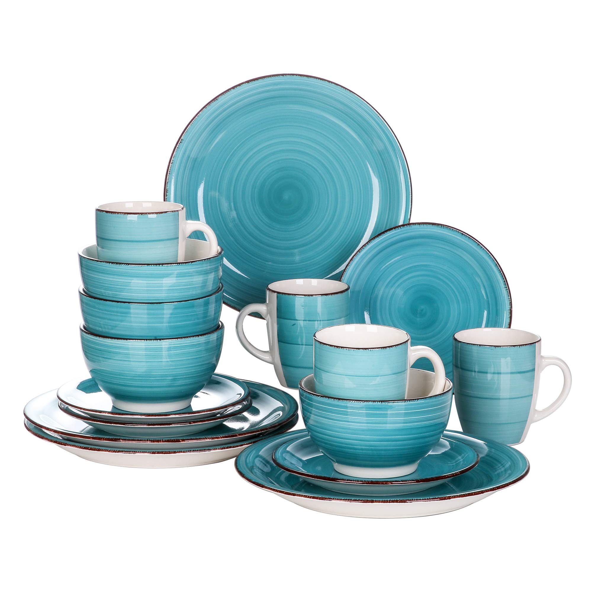 Vancasso Bella 16-Piece Ceramic Dinnerware Set for 4, Stoneware Plates, Salad Plates, Bowls & Mugs - Microwave & Dishwasher Safe - Teal Blue - Perfect for Family Dinners, Parties & Everyday Use