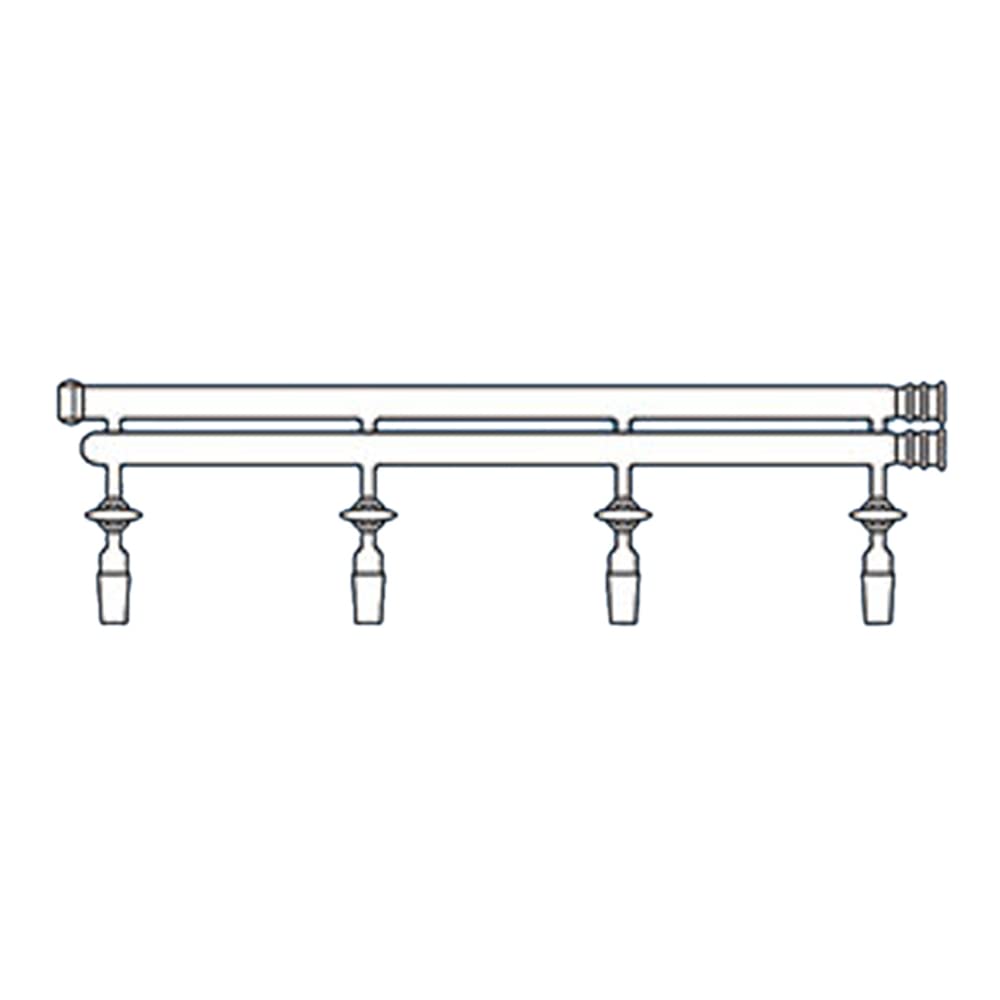 8738-14 Double Tube Vacuum Manifold with 14/20 Inner Joint, 3 Stopcock Ports, 520mm Length - Ideal for Laboratory Distillation, Chemical Extraction & Vacuum Filtration Systems