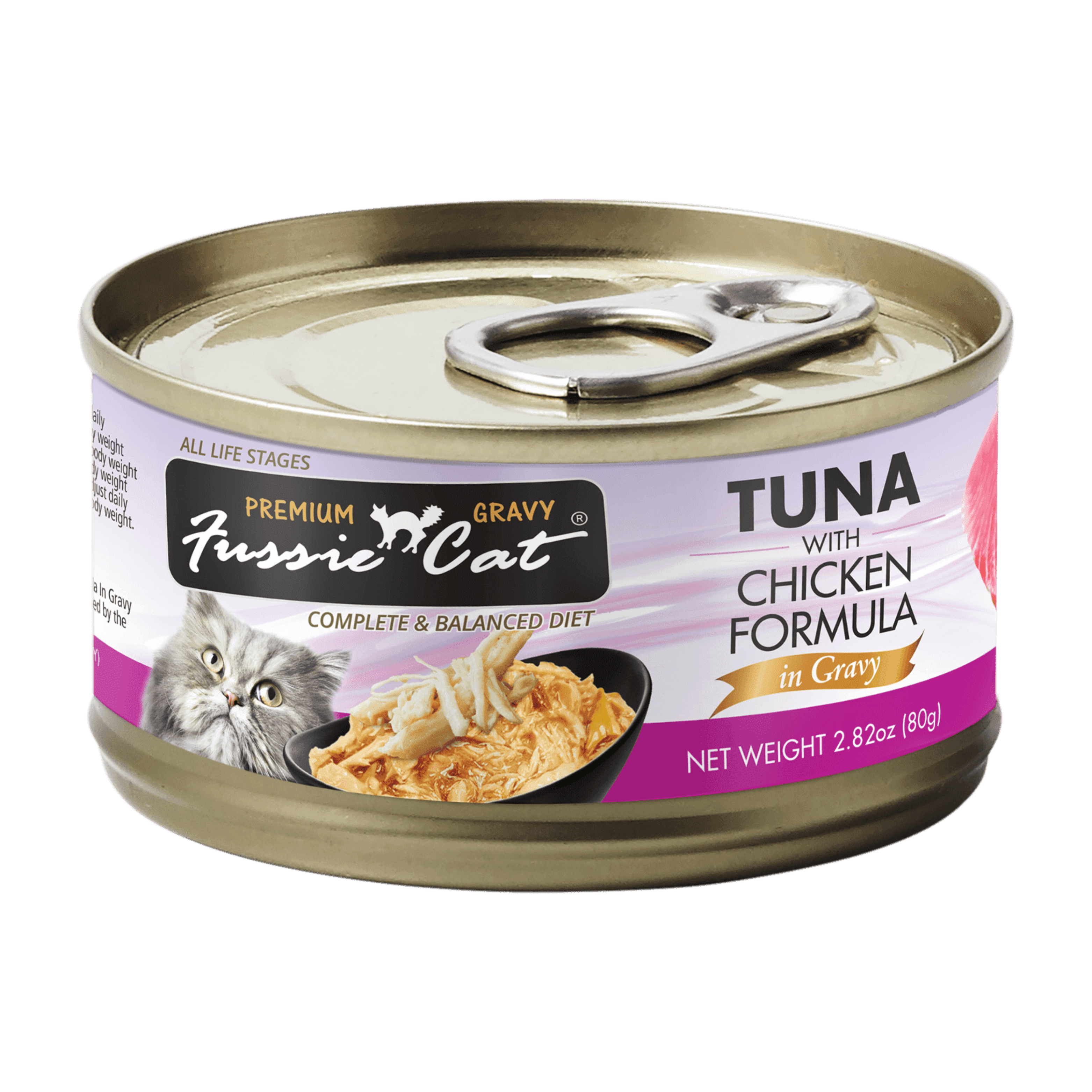 Premium Fussie Cat Black Label Tuna & Chicken in Gravy Wet Cat Food - 80g Can, Grain-Free High Protein Meal for Adult Cats - Perfect for Picky Eaters & Special Occasions