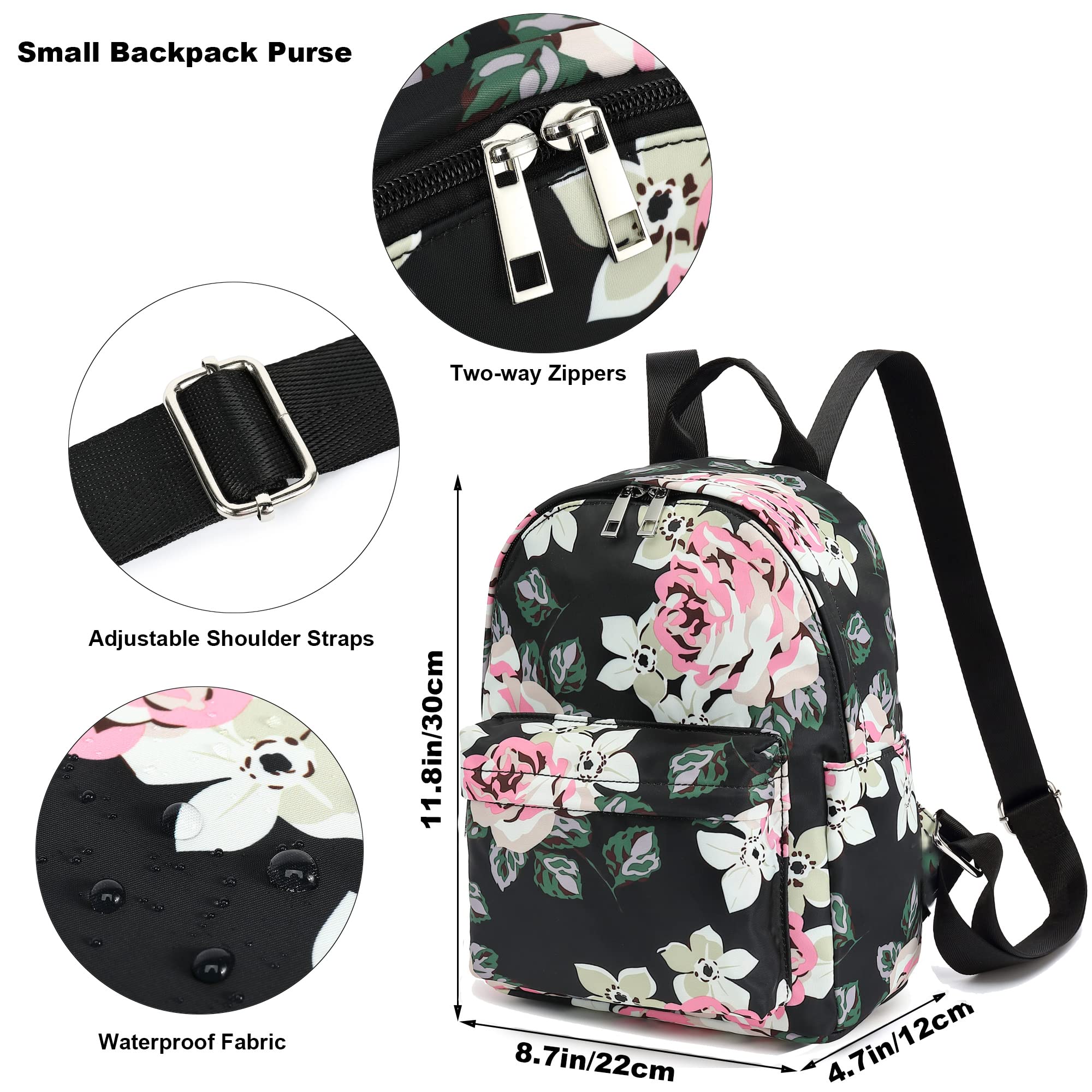 Mini Backpack for Women & Girls - Floral Small Backpack Purse for Teens & Kids, Lightweight School Backpack, Travel Daypack for School, Shopping, Hiking & Outdoor Activities