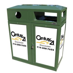 72 Gallon Outdoor Trash Can with Recycle Bin & Advertising Panels - Heavy Duty Commercial Garbage Bin for Parks, Streets, and Public Areas - Model HS245OW ADVERT