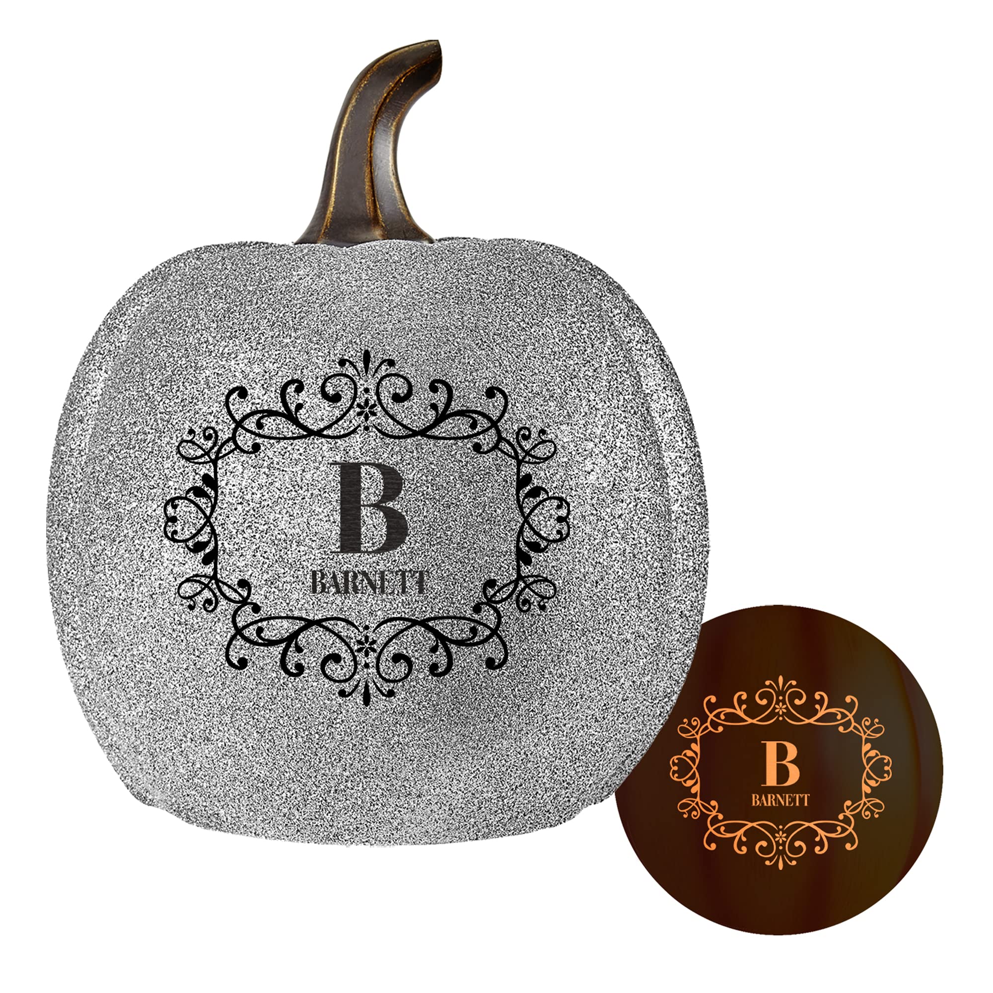 Personalized Halloween Pumpkin with Custom Name & Monogram - Large Silver Glitter Jack-O-Lantern for Indoor/Outdoor Fall Decor - Perfect for Porch Displays, Party Centerpieces & Spooky Home Decor