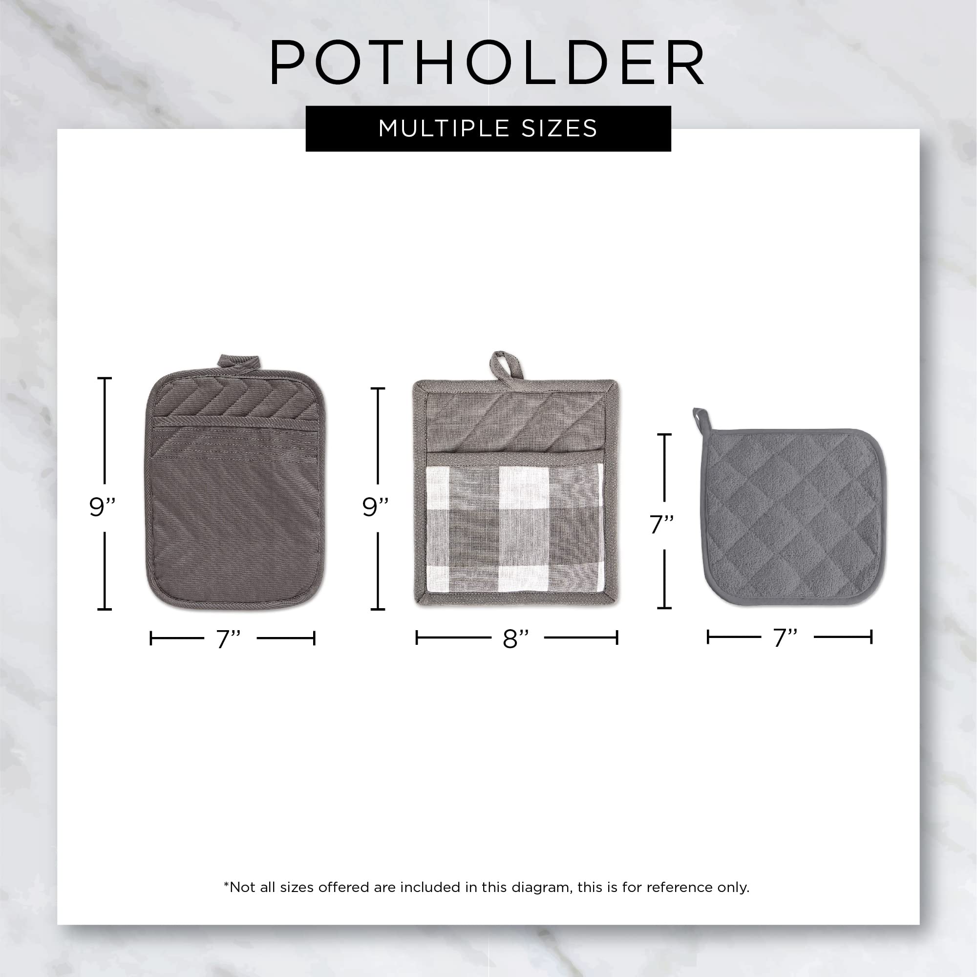 DII Gingham Check Kitchen Collection - Gray Potholder Set (2-Piece) for Cooking, Baking & Kitchen Decor - Stylish & Heat Resistant Oven Mitts
